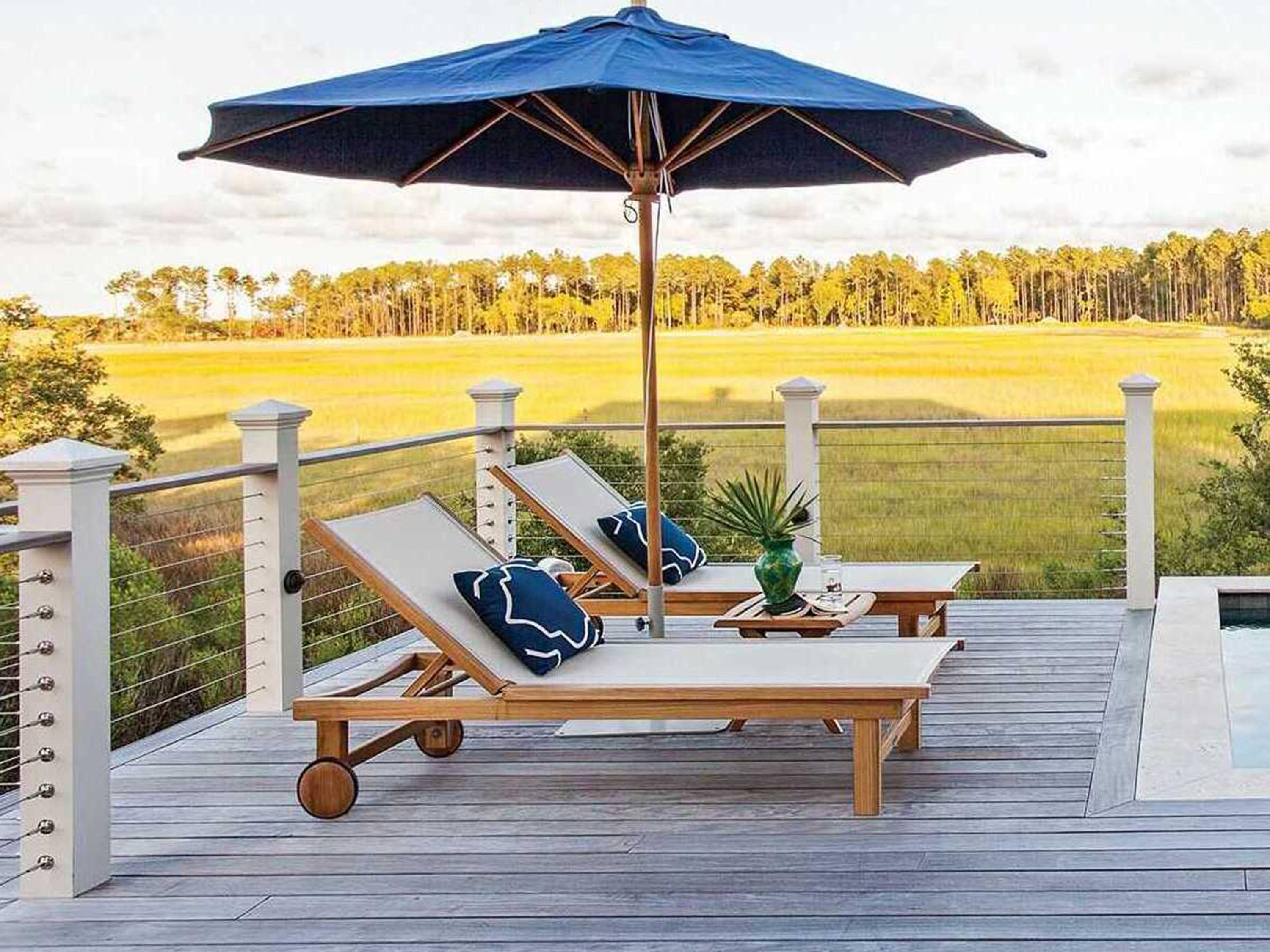 Kingsley Bate Special Order St. Tropez Teak Sling Chaise Lounge with Wheels