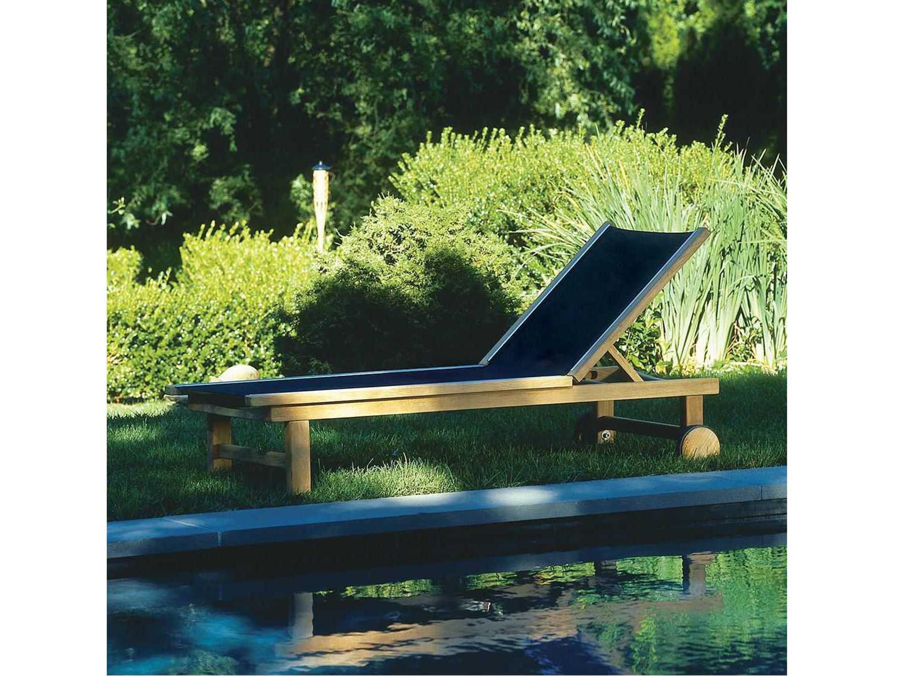 Kingsley Bate Special Order St. Tropez Teak Sling Chaise Lounge with Wheels