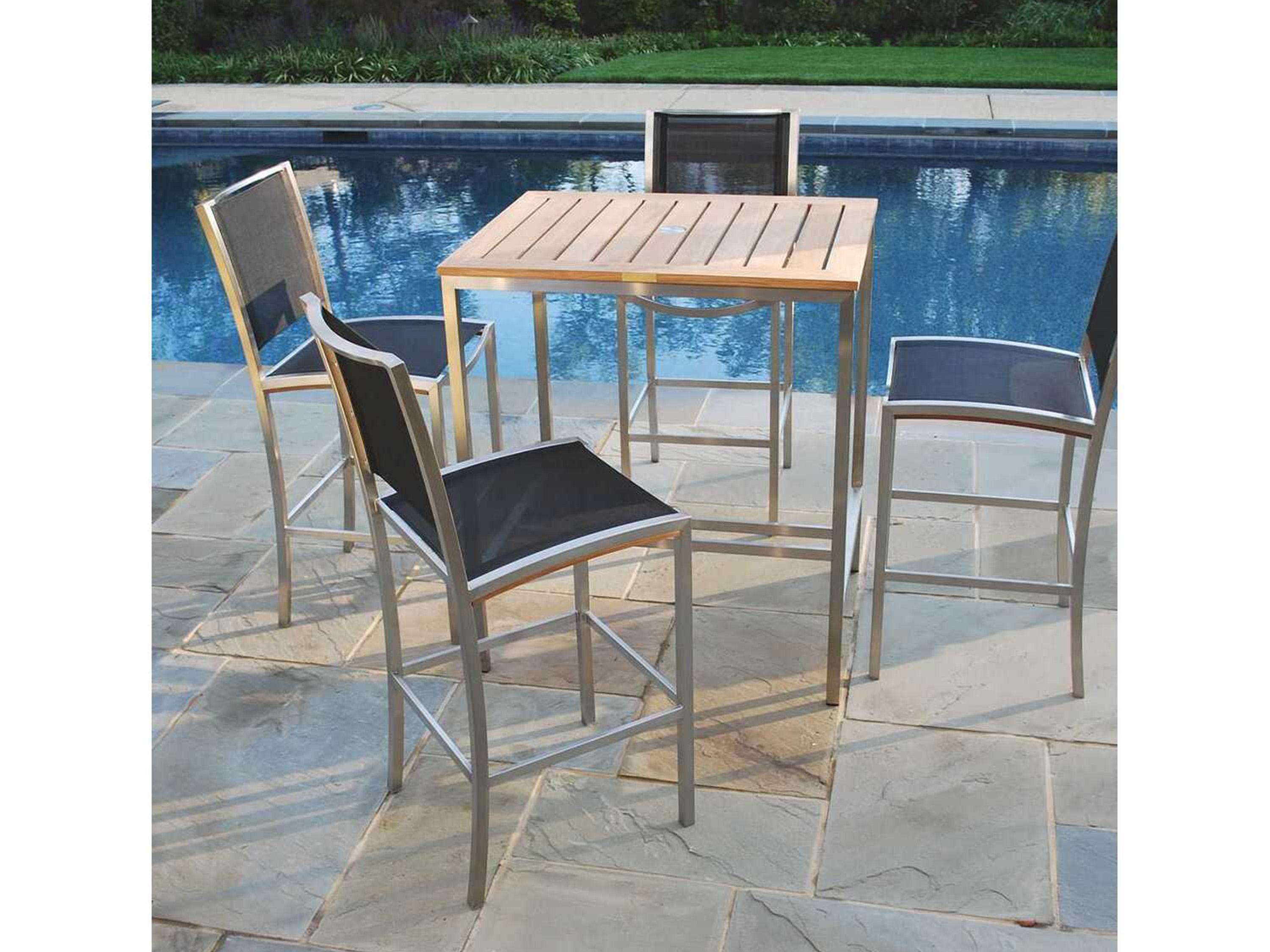 Kingsley Bate Tiburon Stainless Steel 35"W 27.5"D Rectangular Bar Table with Umbrella Hole