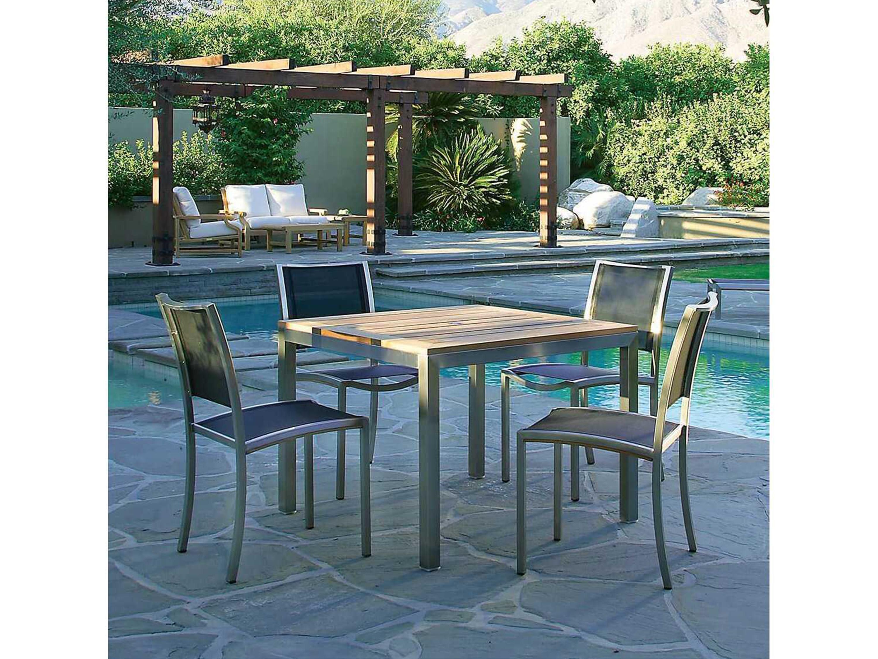Kingsley Bate Tiburon Stainless Steel 38" Wide Square Dining Table with Umbrella Hole