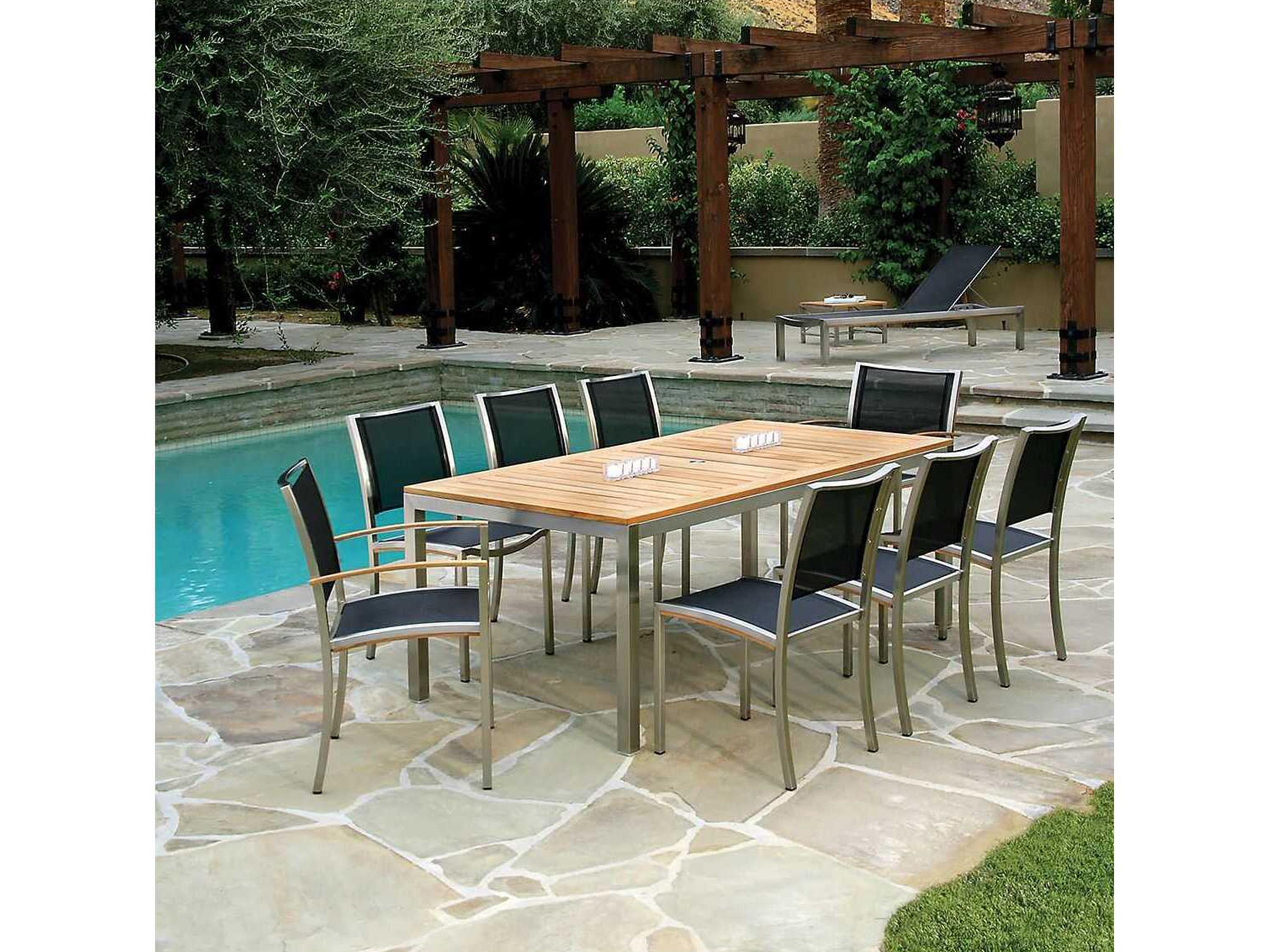 Kingsley Bate Tiburon Stainless Steel 76"W x 38"D Rectangular Dining Table with Umbrella Hole