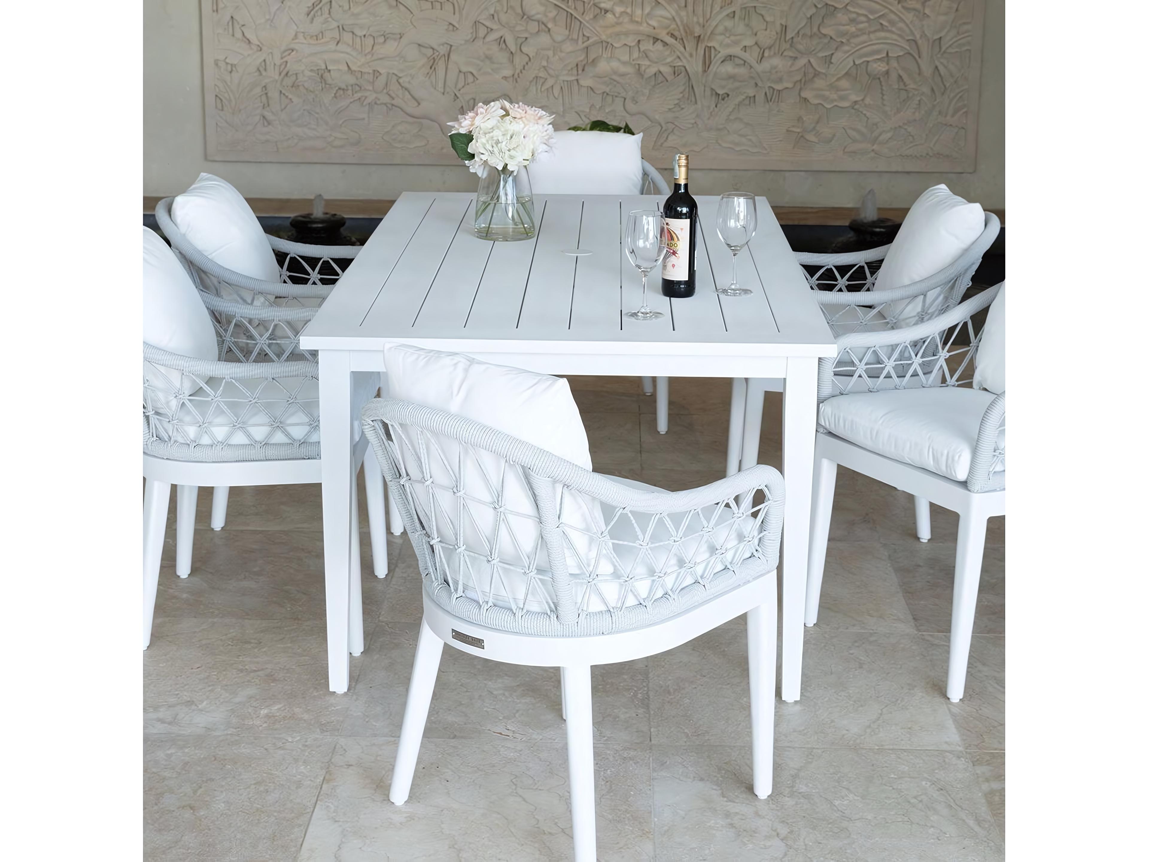 Kingsley Bate Special Order Tribeca Aluminum 72"W x 40.5"D Rectangular Dining Table with Umbrella Hole