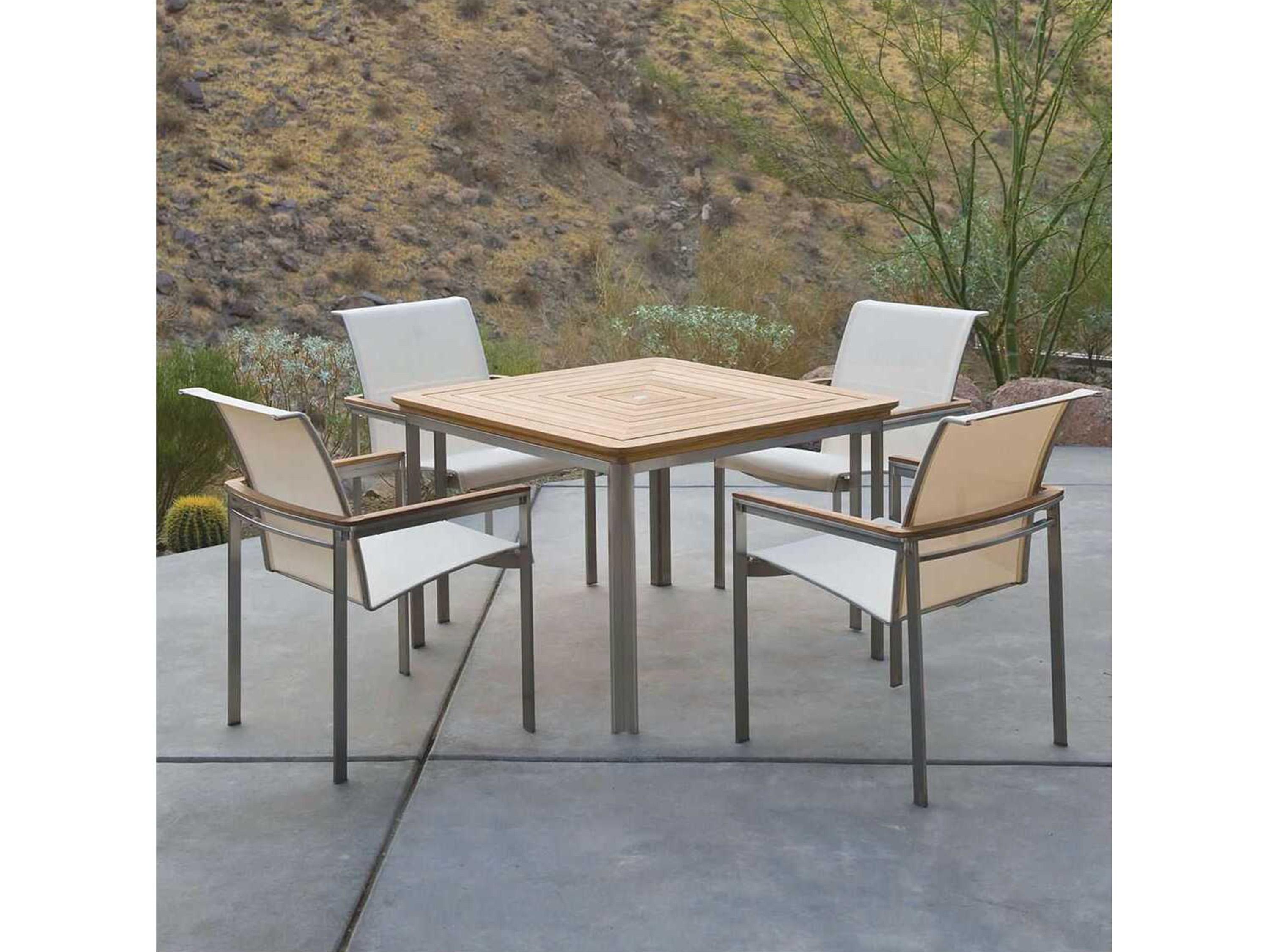 Kingsley Bate Tivoli Stainless Steel Square Umbrella Hole Dining Table