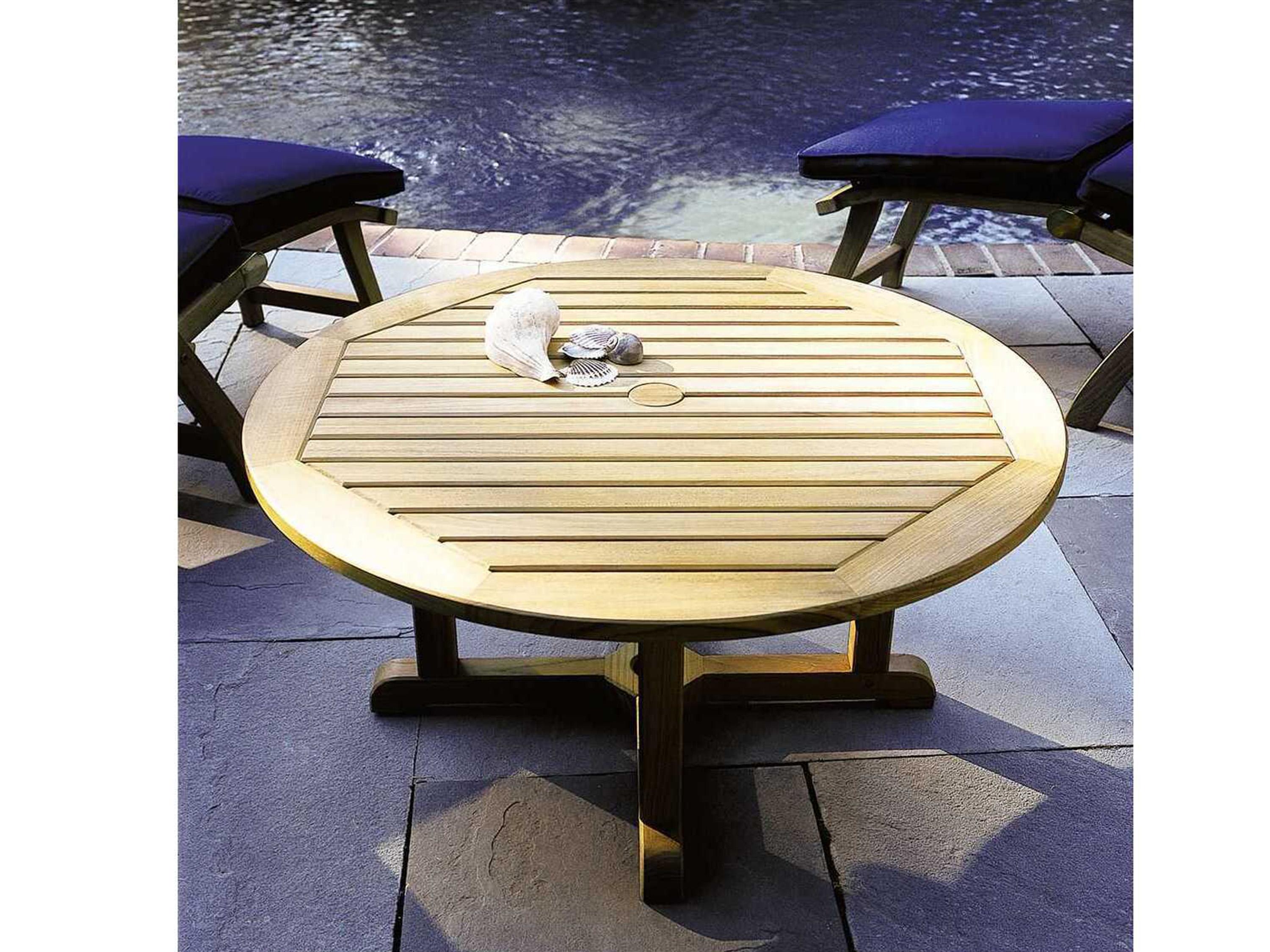 Kingsley Bate Essex Teak 35" Wide Round Coffee Table with Umbrella Hole