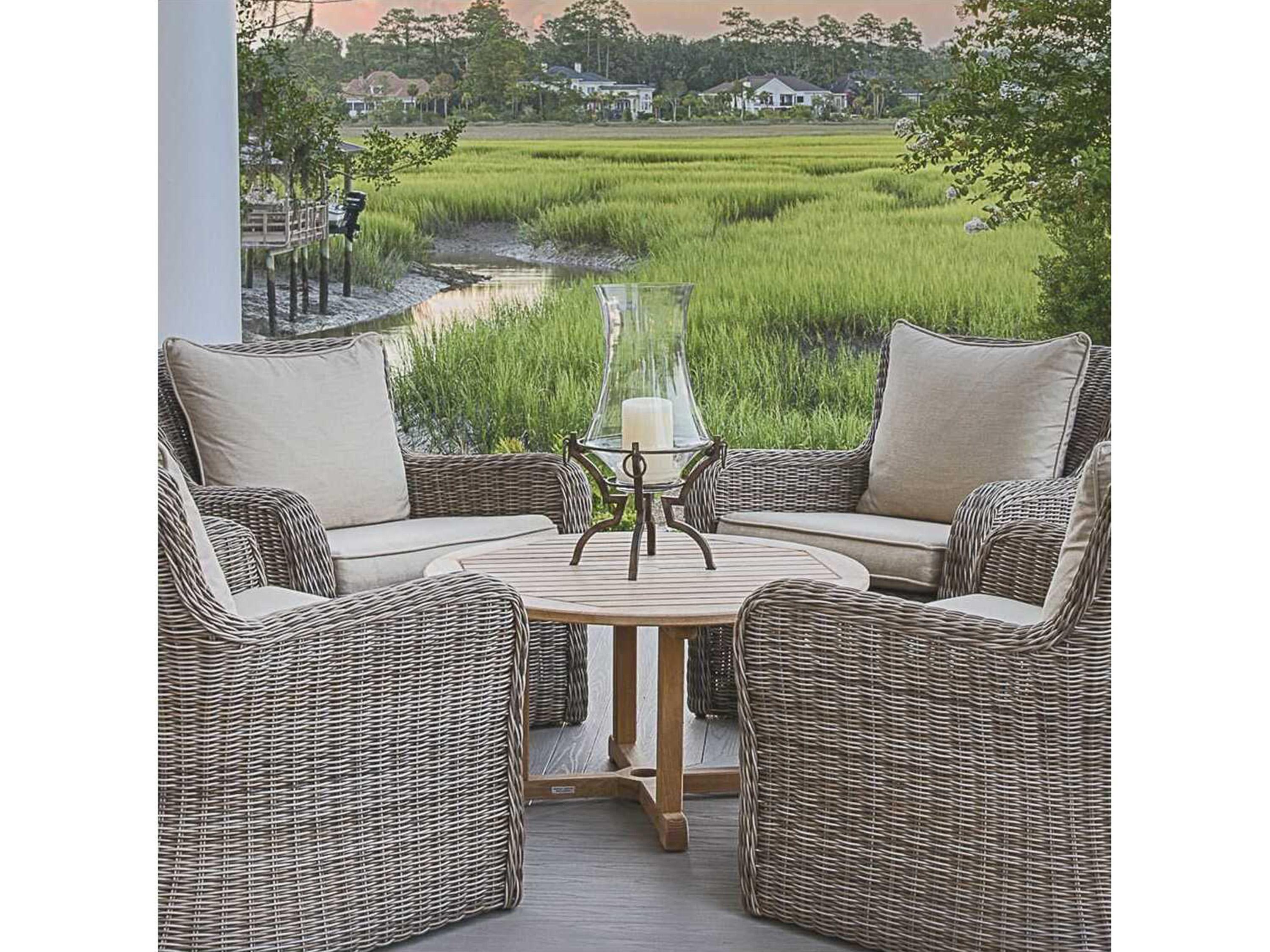 Kingsley Bate Essex Teak 42" Wide Round Coffee Table with Umbrella Hole
