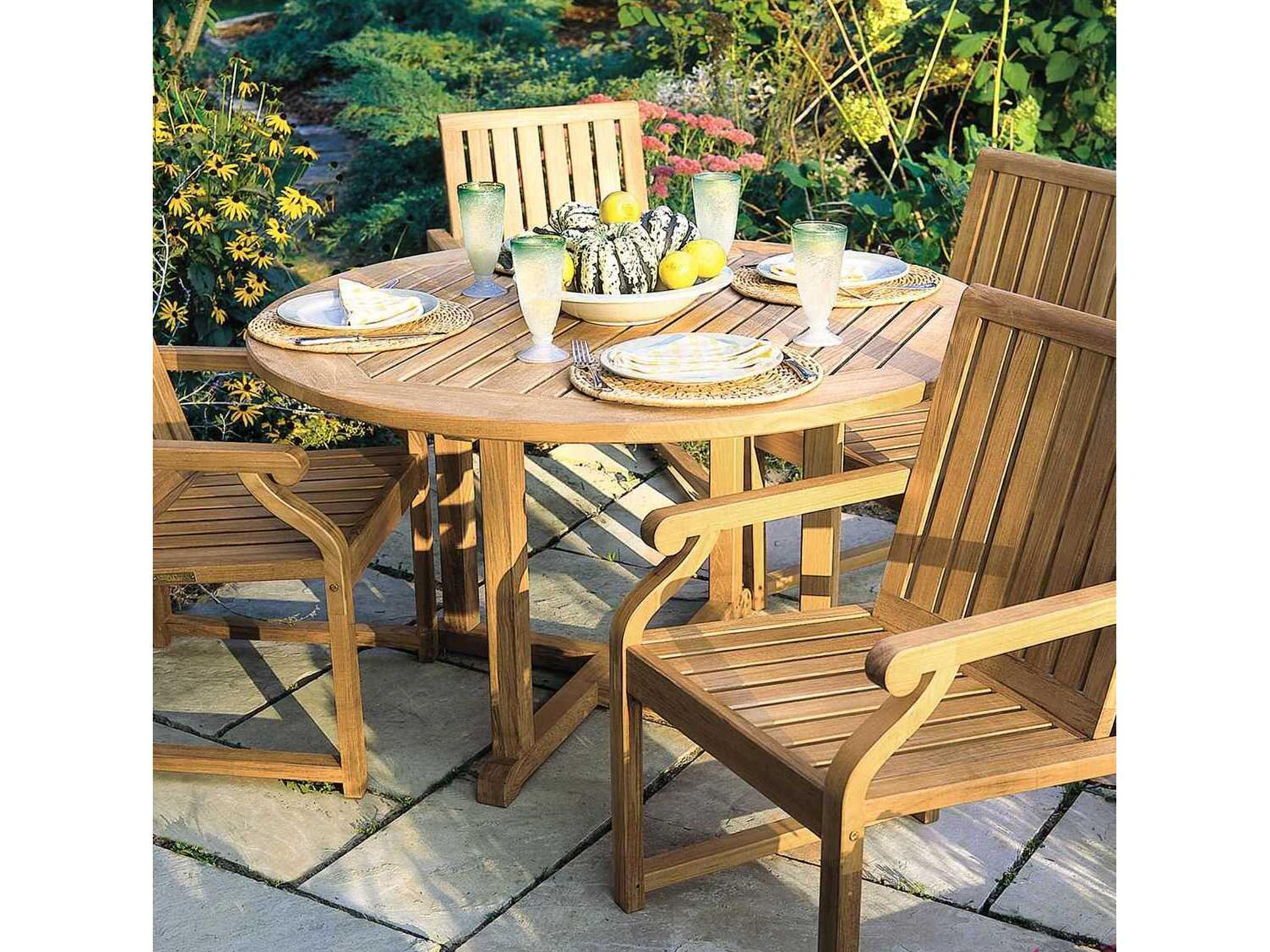 Kingsley Bate Essex Teak 50" Wide Round Dining Table with Umbrella Hole