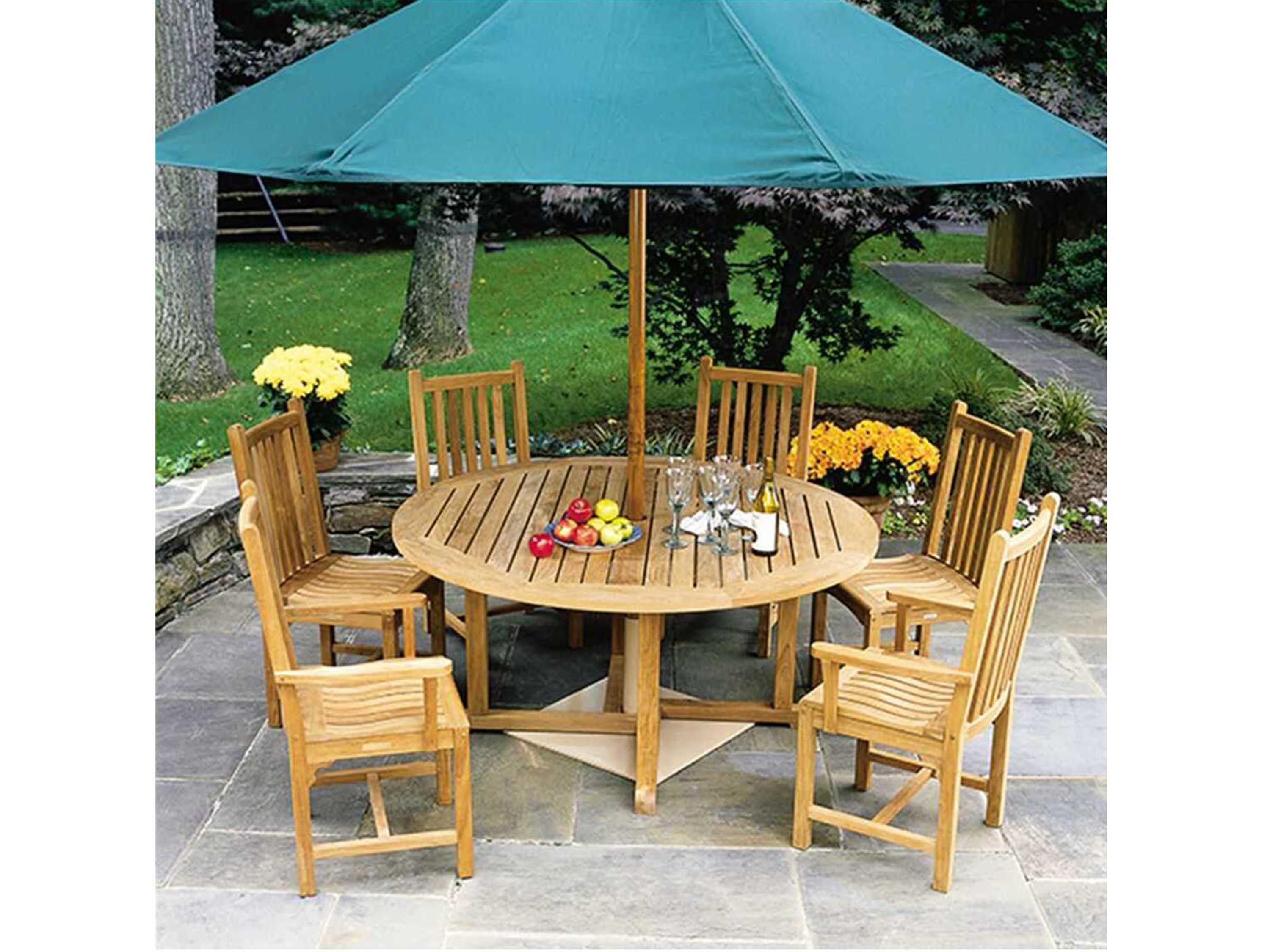 Kingsley Bate Essex Teak 60" Wide Round Dining Table with Umbrella Hole