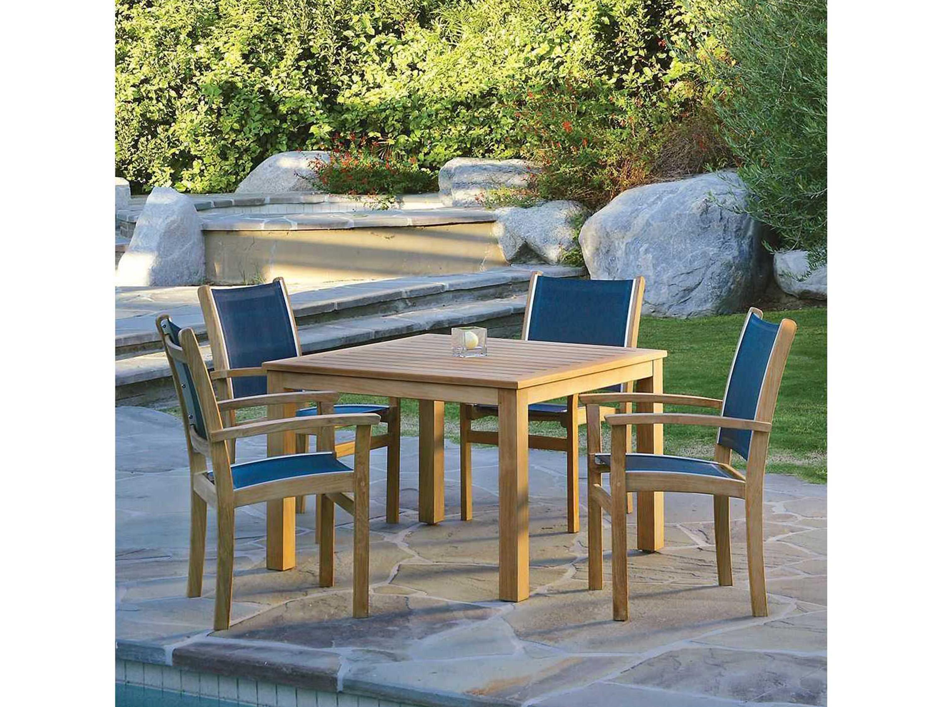 Kingsley Bate Wainscott Teak Square Umbrella Hole Dining Table