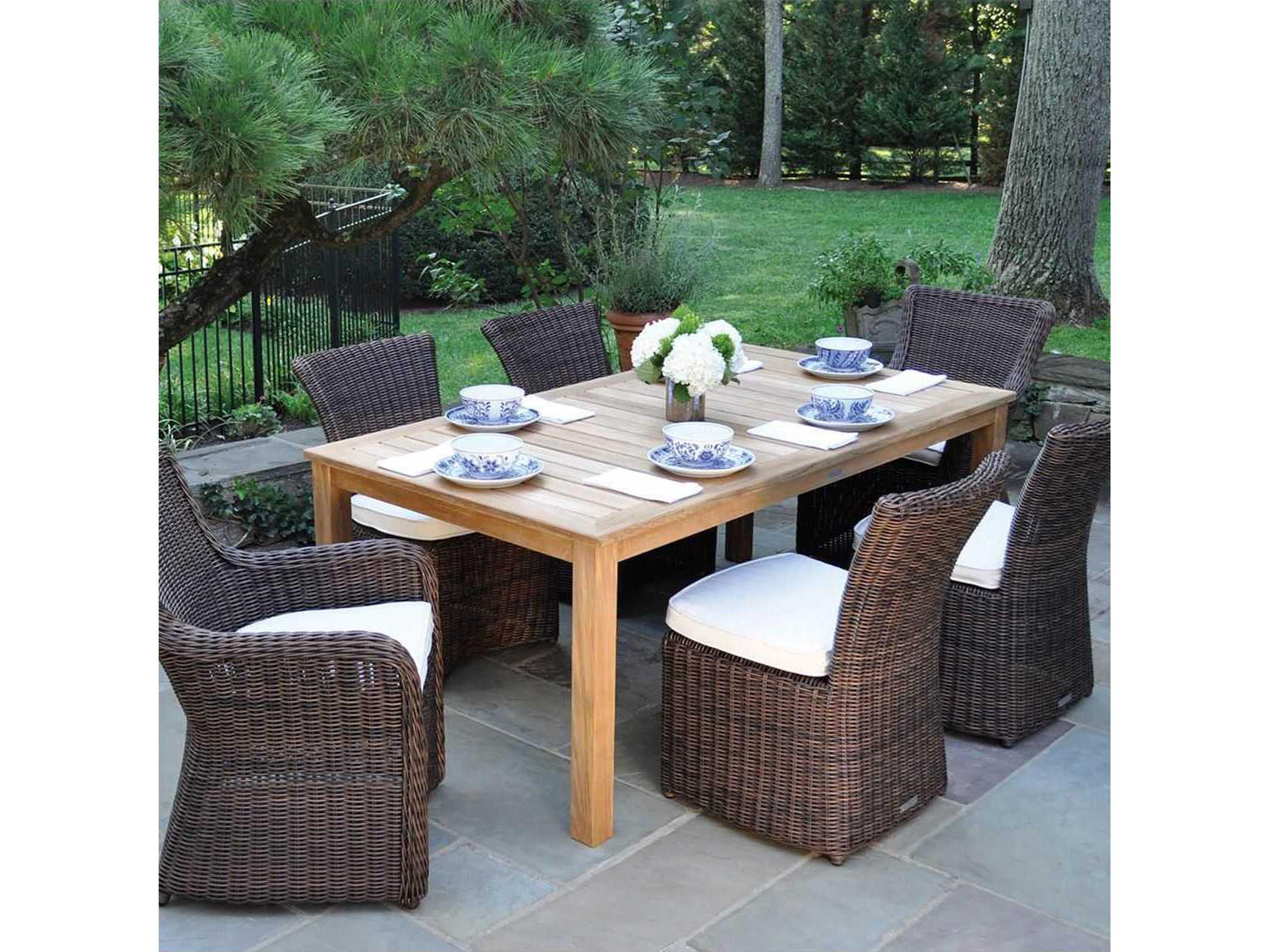 Kingsley Bate Wainscott Teak Rectangular Umbrella Hole Dining Table