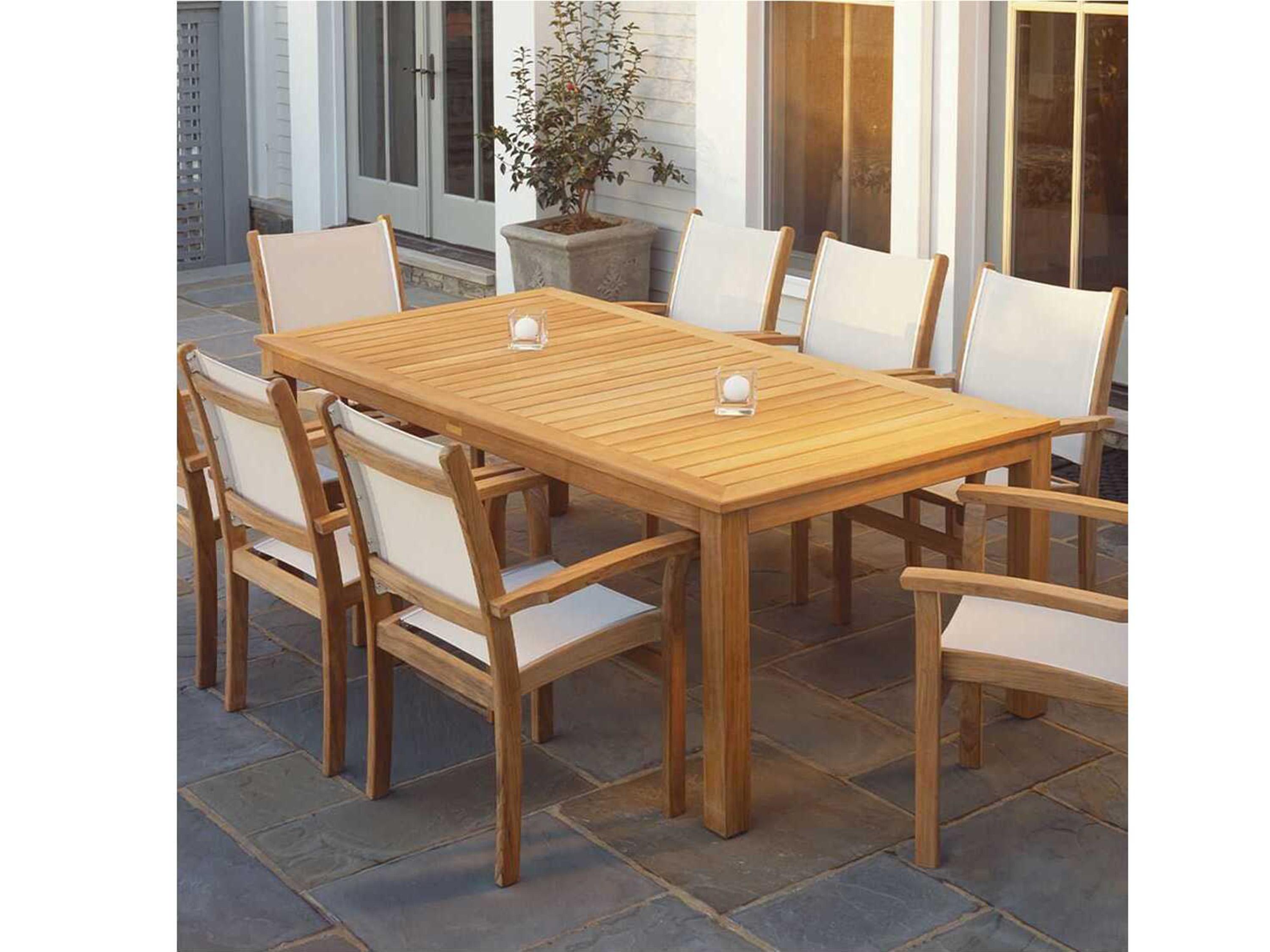 Kingsley Bate Wainscott Teak Rectangular Umbrella Hole Dining Table