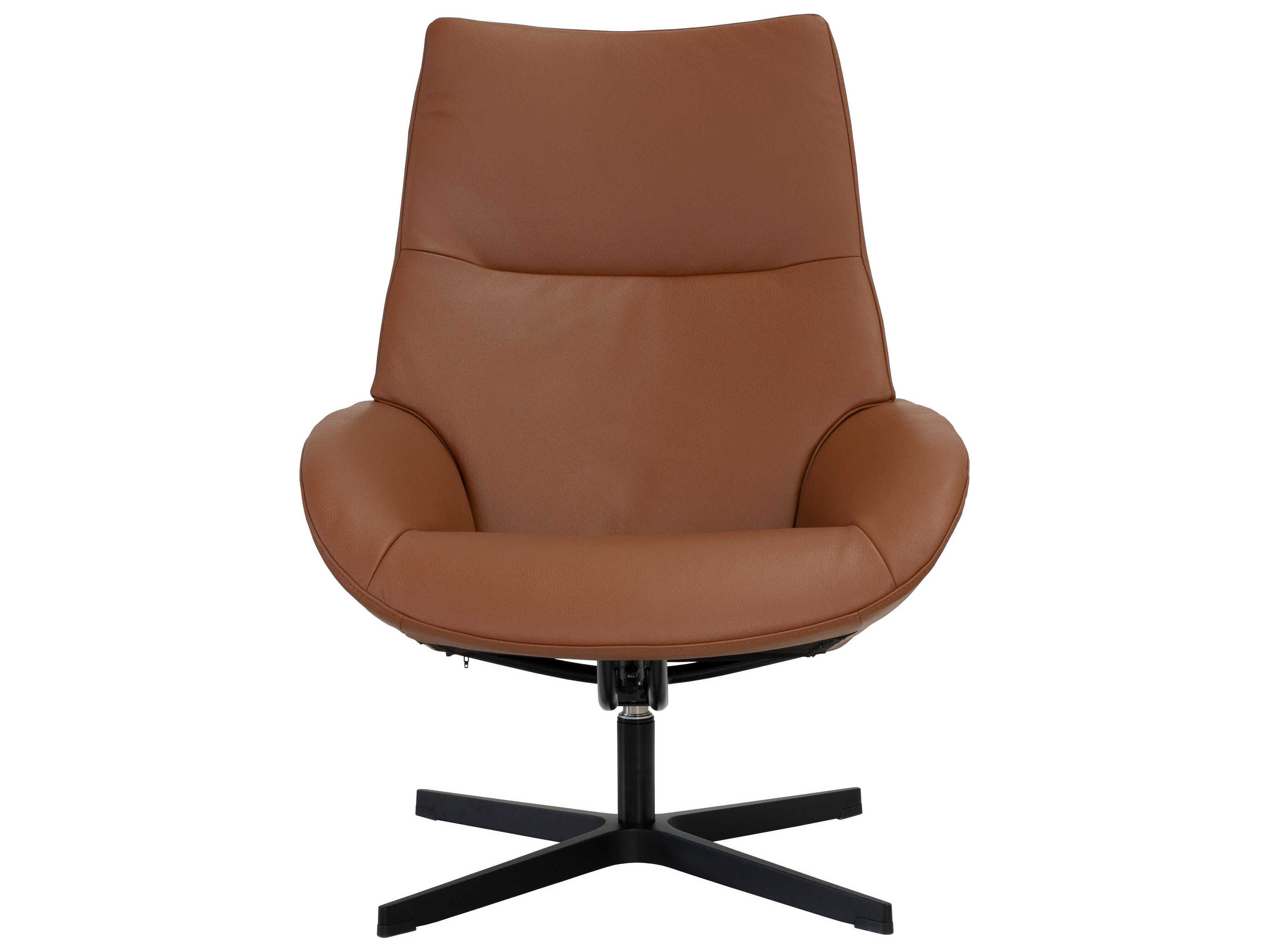 Kebe Lotus Balder Cognac Leather Swivel Accent Chair with Footrest