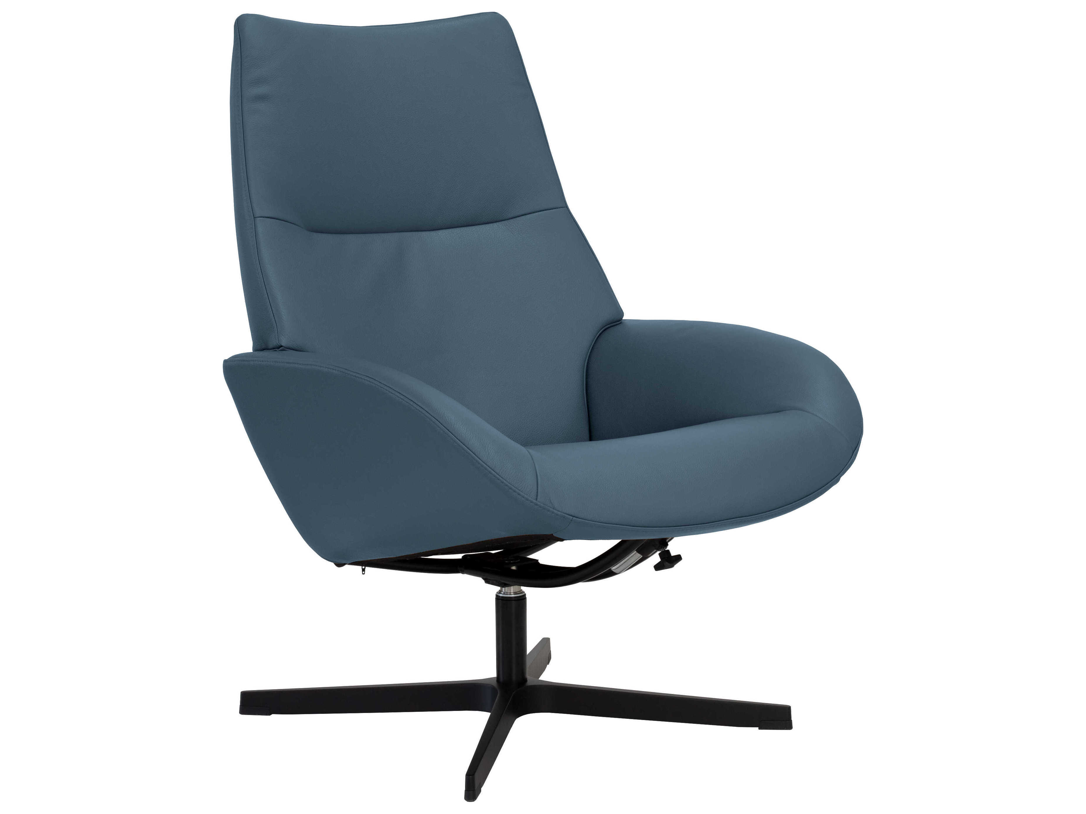Kebe Lotus Balder Blue Leather Swivel Accent Chair with Footrest