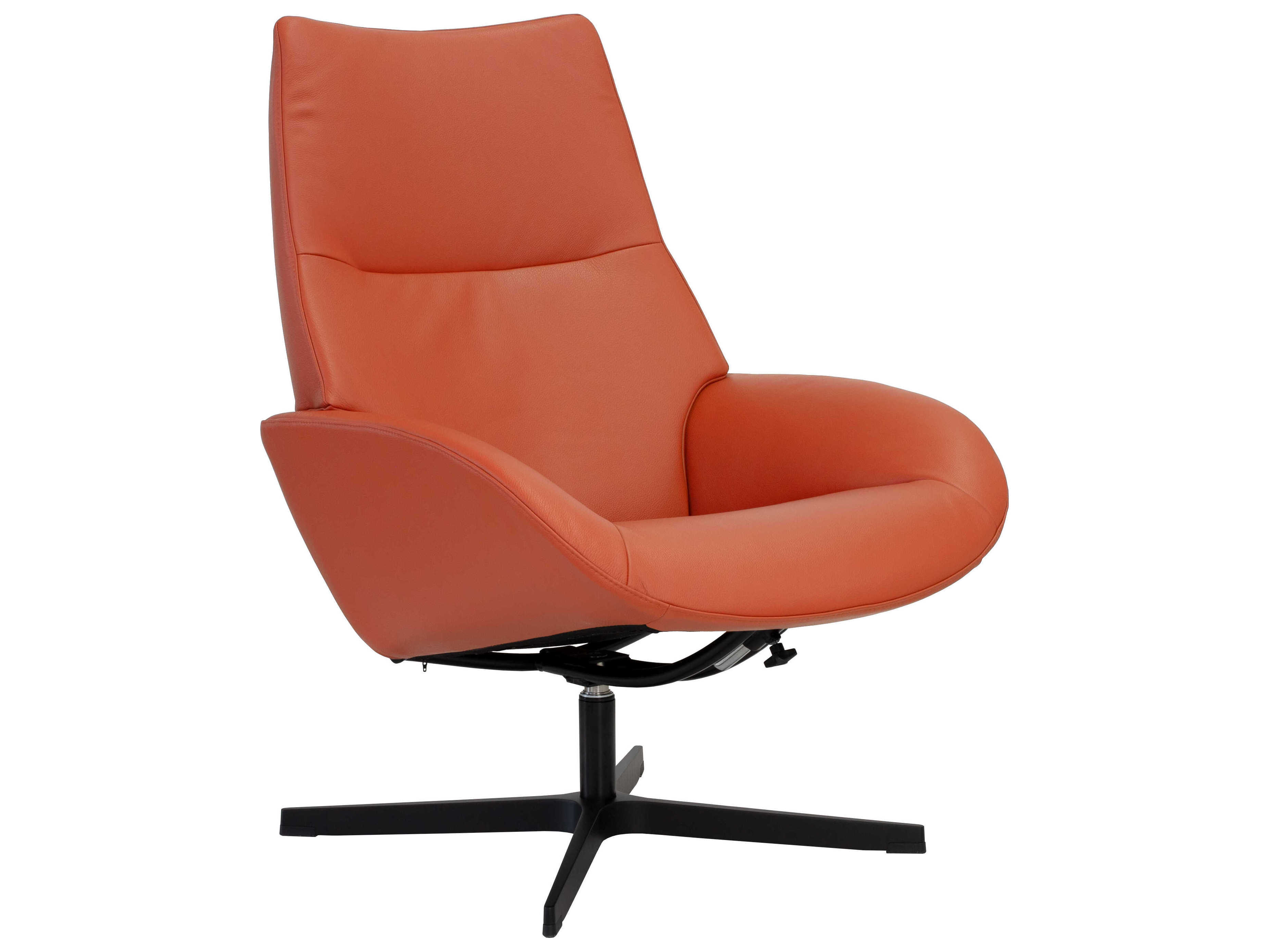 Kebe Lotus Balder Orange Leather Swivel Accent Chair with Footrest