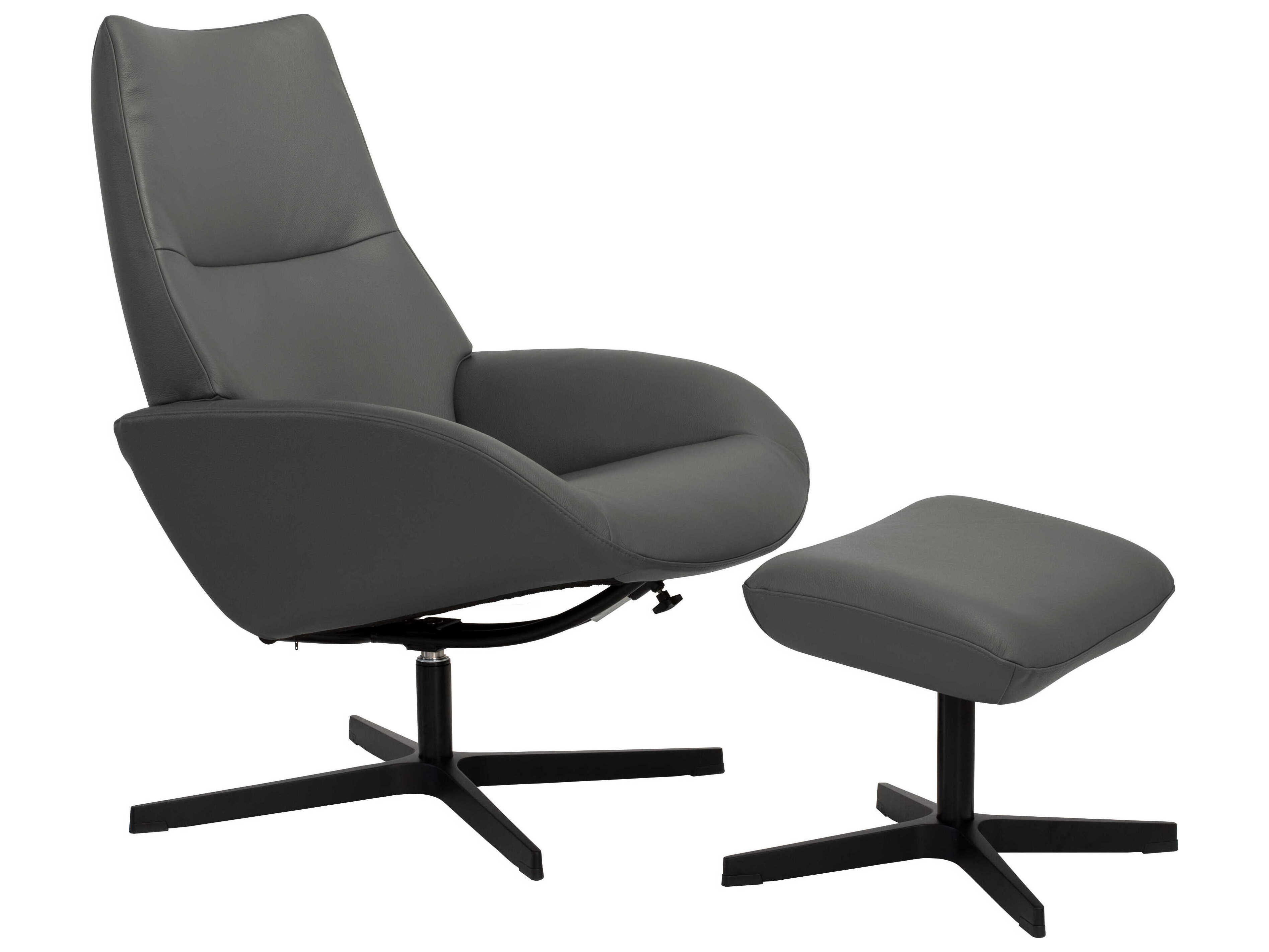 Kebe Lotus Balder Grey Leather Swivel Accent Chair with Footrest