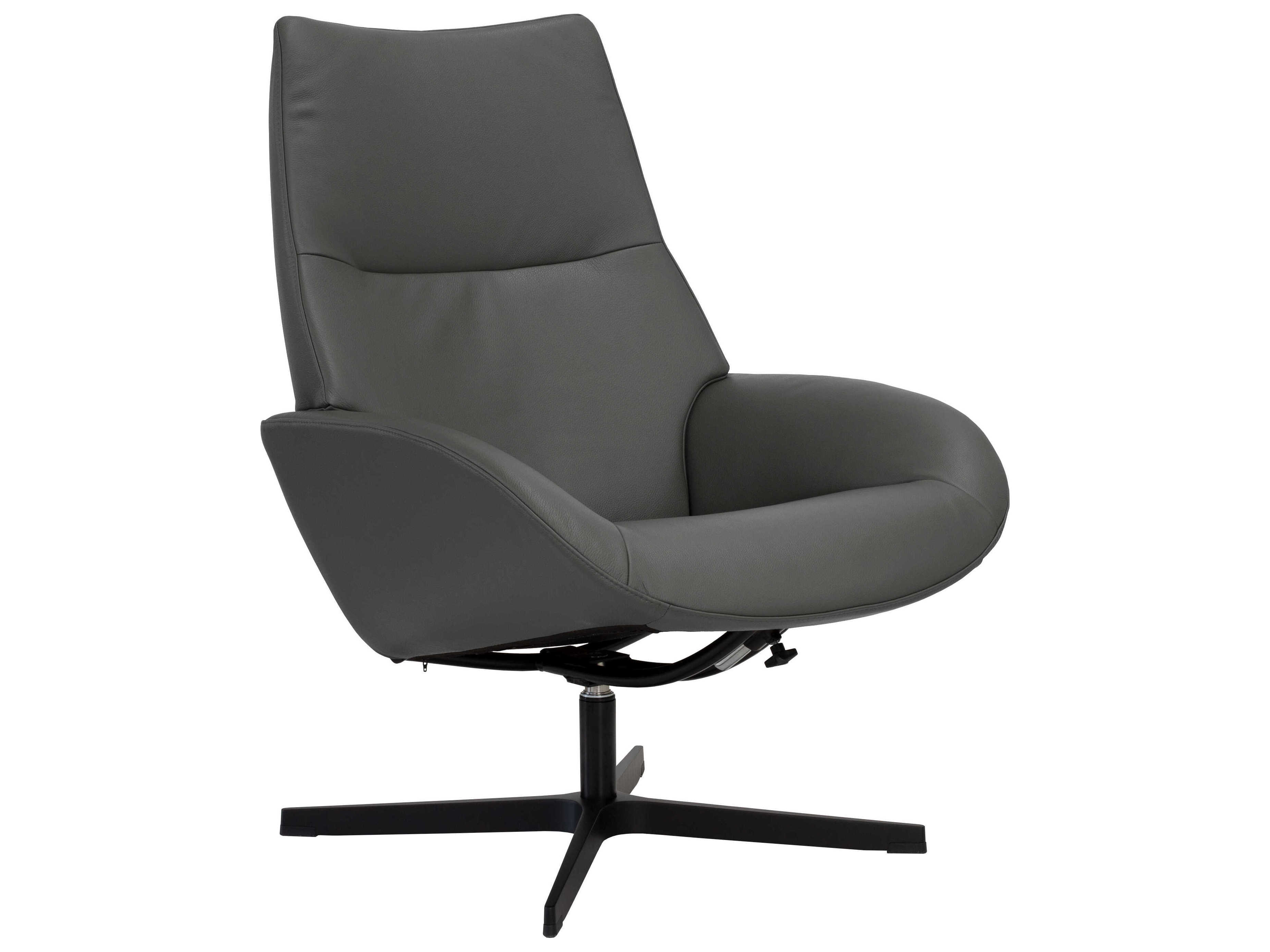 Kebe Lotus Balder Grey Leather Swivel Accent Chair with Footrest