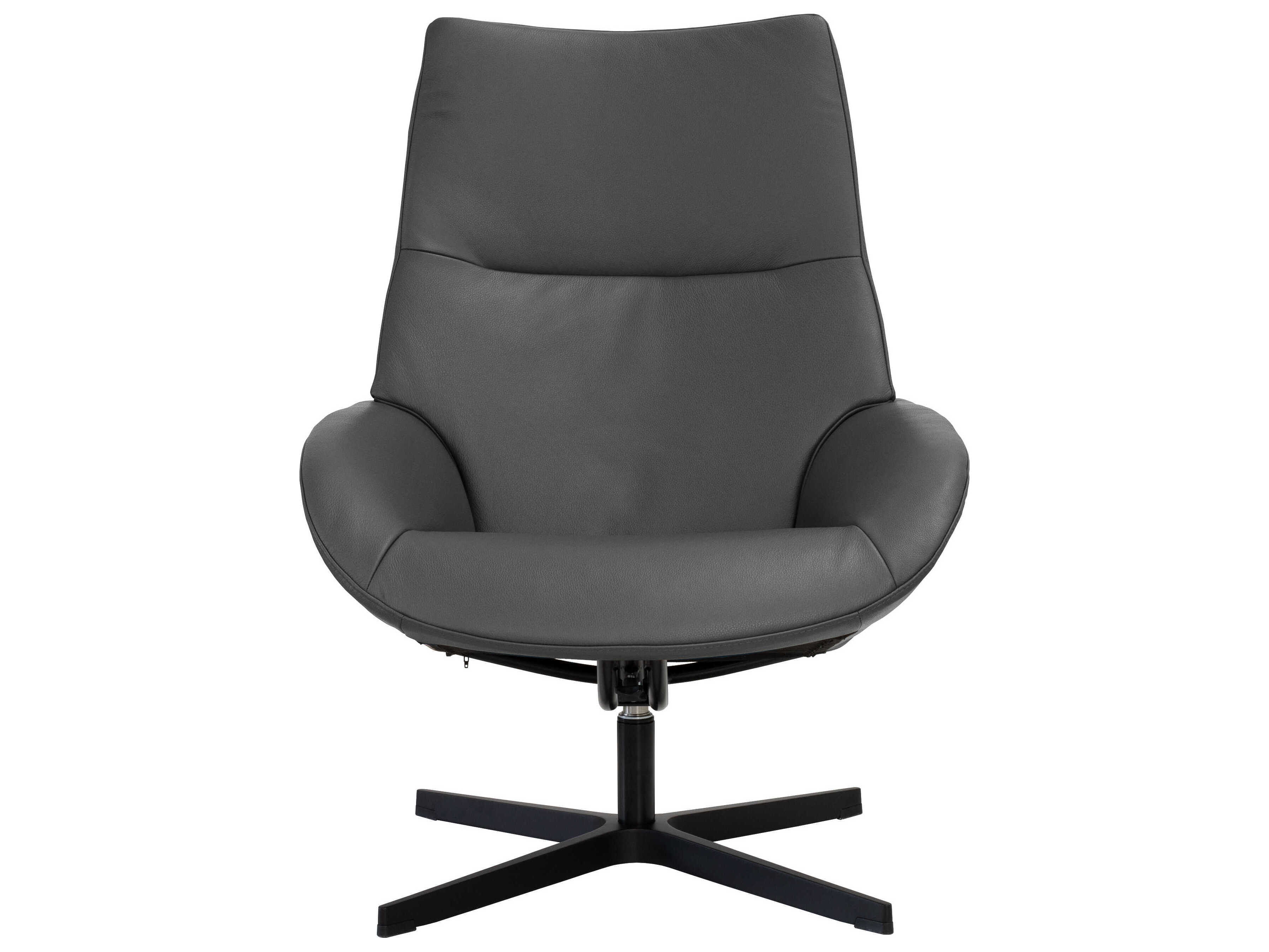 Kebe Lotus Balder Grey Leather Swivel Accent Chair with Footrest