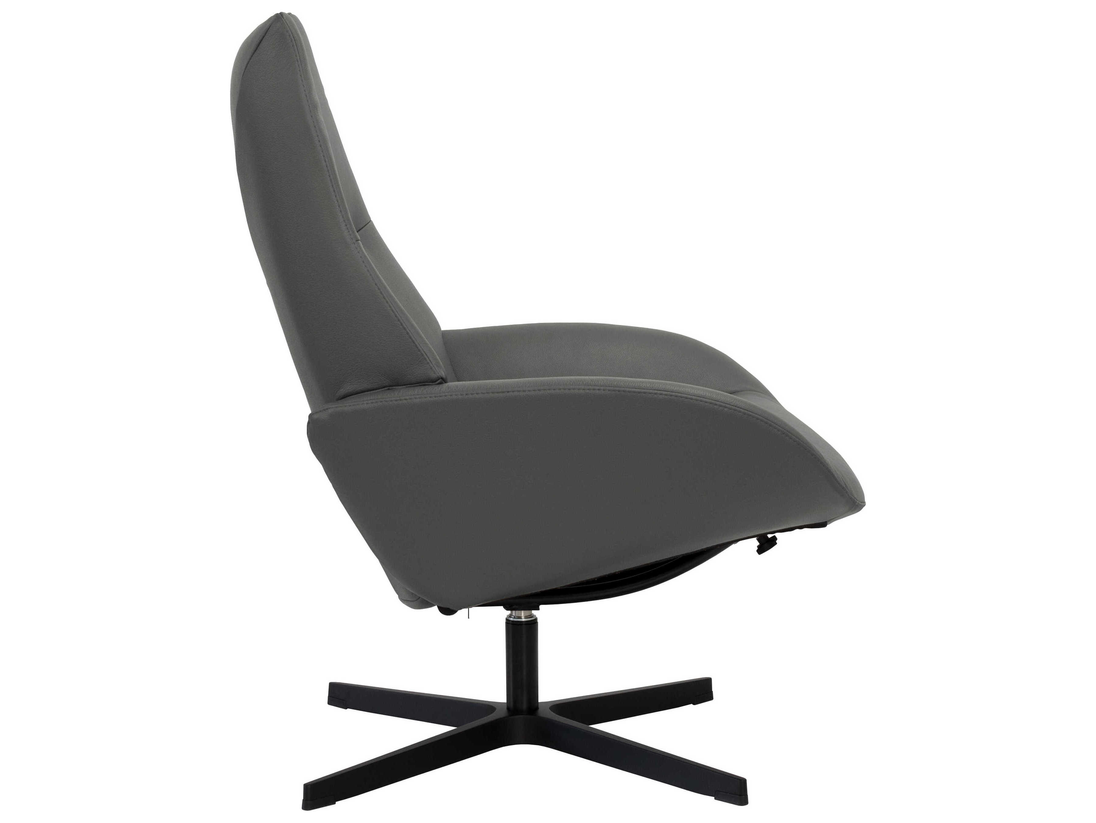 Kebe Lotus Balder Grey Leather Swivel Accent Chair with Footrest