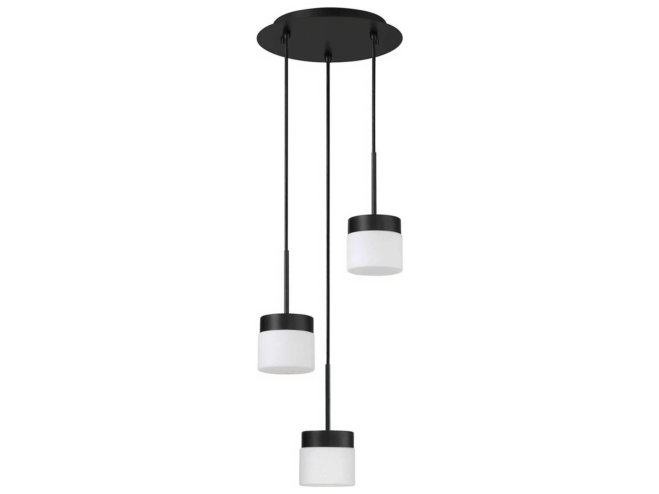 Kendal Nuon 3-Light Black Glass Drum Mini Pendant