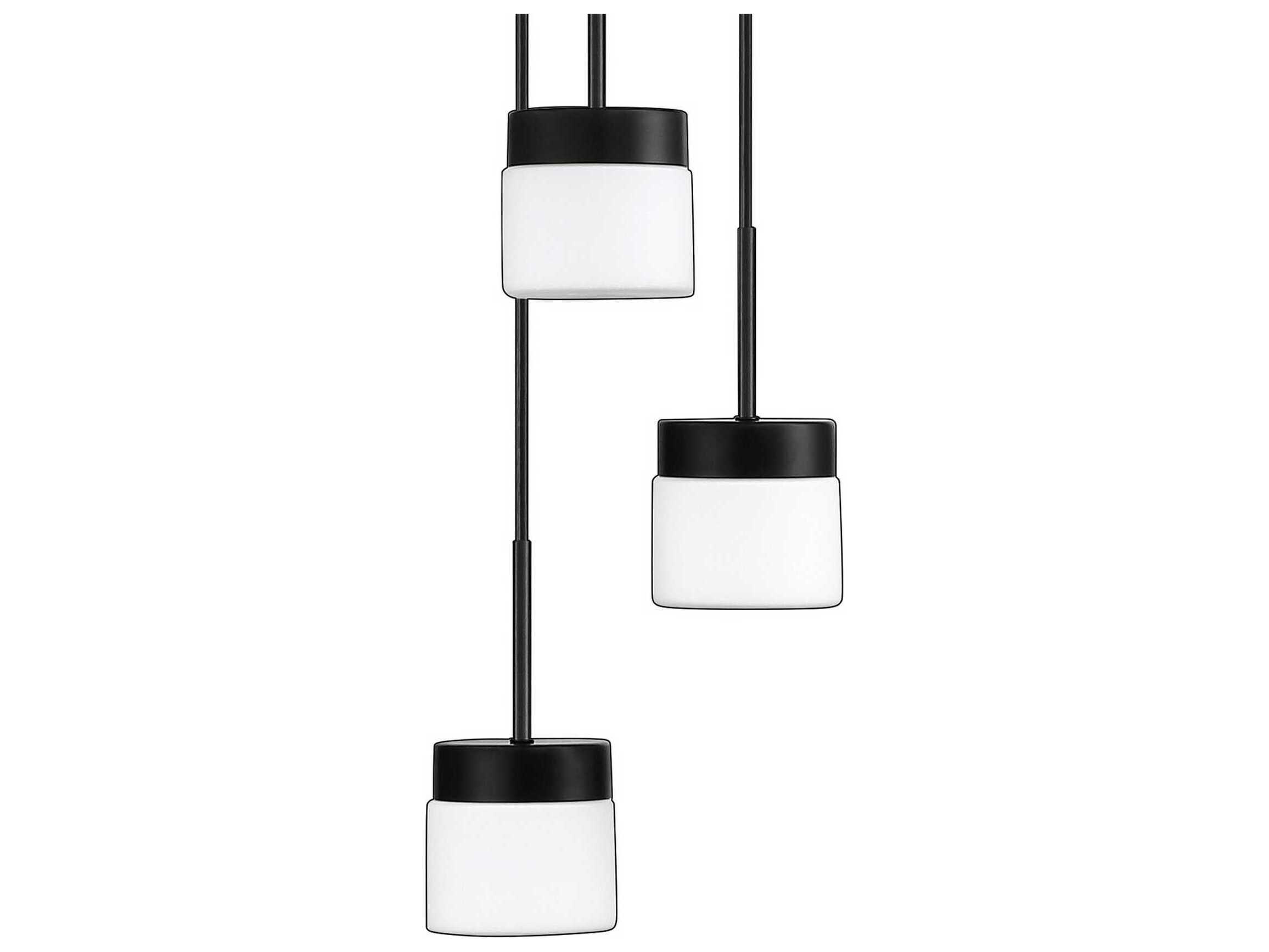 Kendal Nuon 3-Light Black Glass Drum Mini Pendant