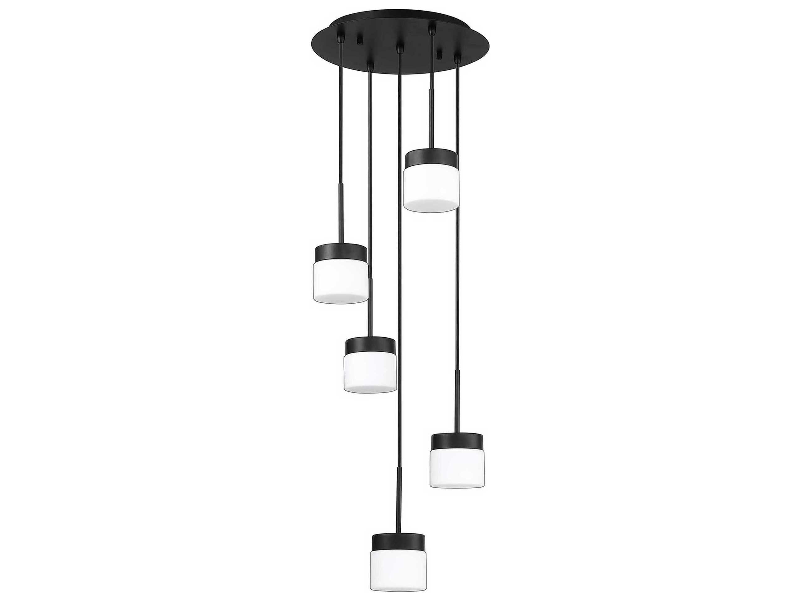 Kendal Nuon 5-Light Black Glass Drum Pendant