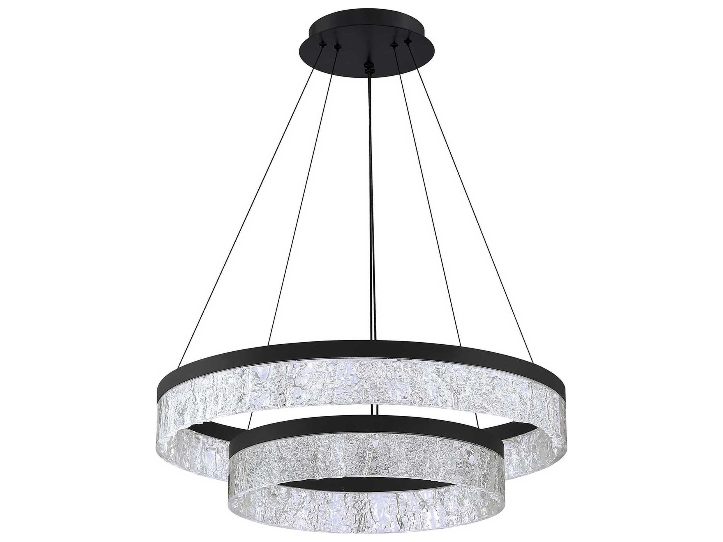 Kendal Arctic Ice 2-Light Black LED Round Tiered Pendant