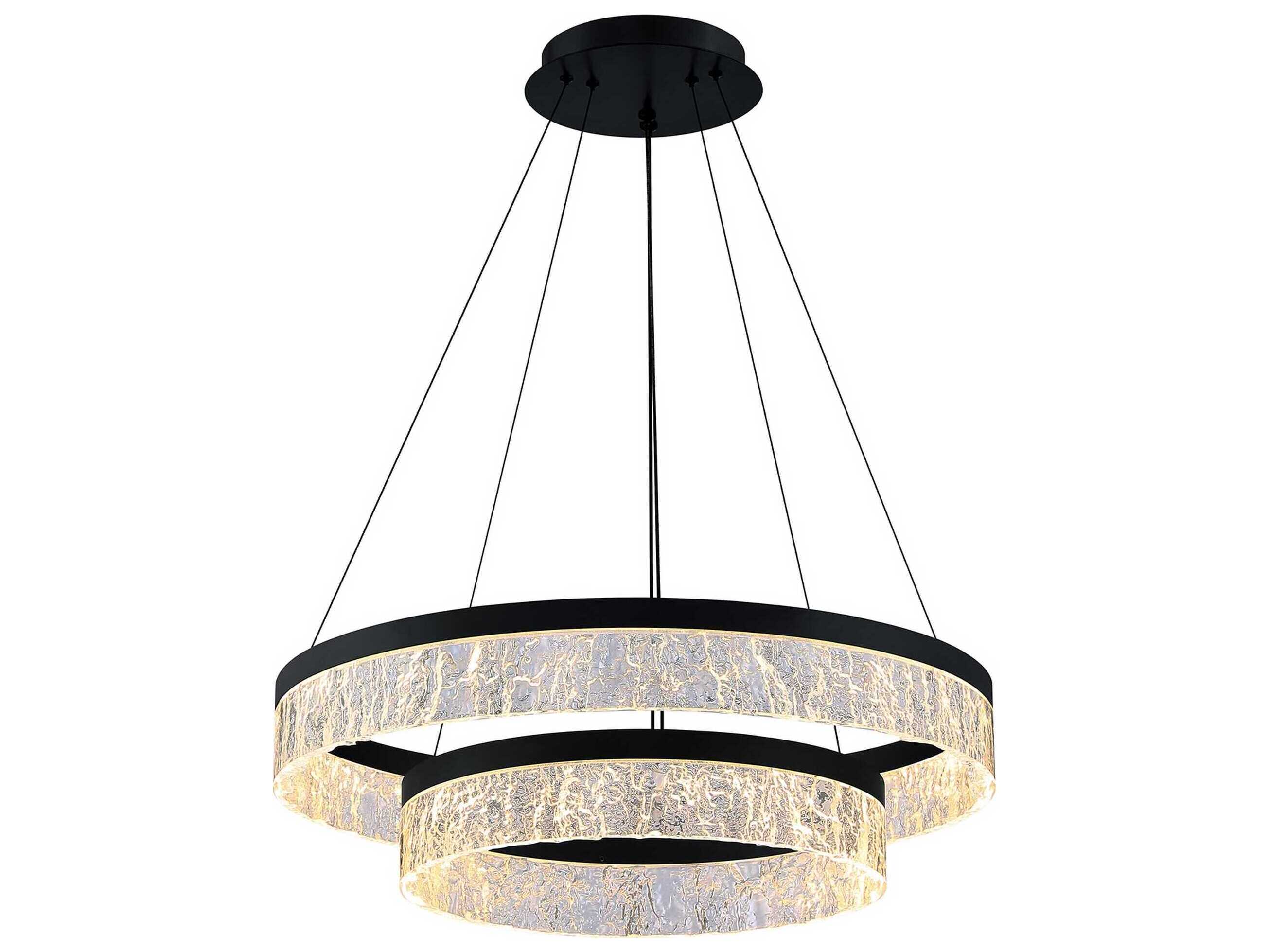 Kendal Arctic Ice 2-Light Black LED Round Tiered Pendant