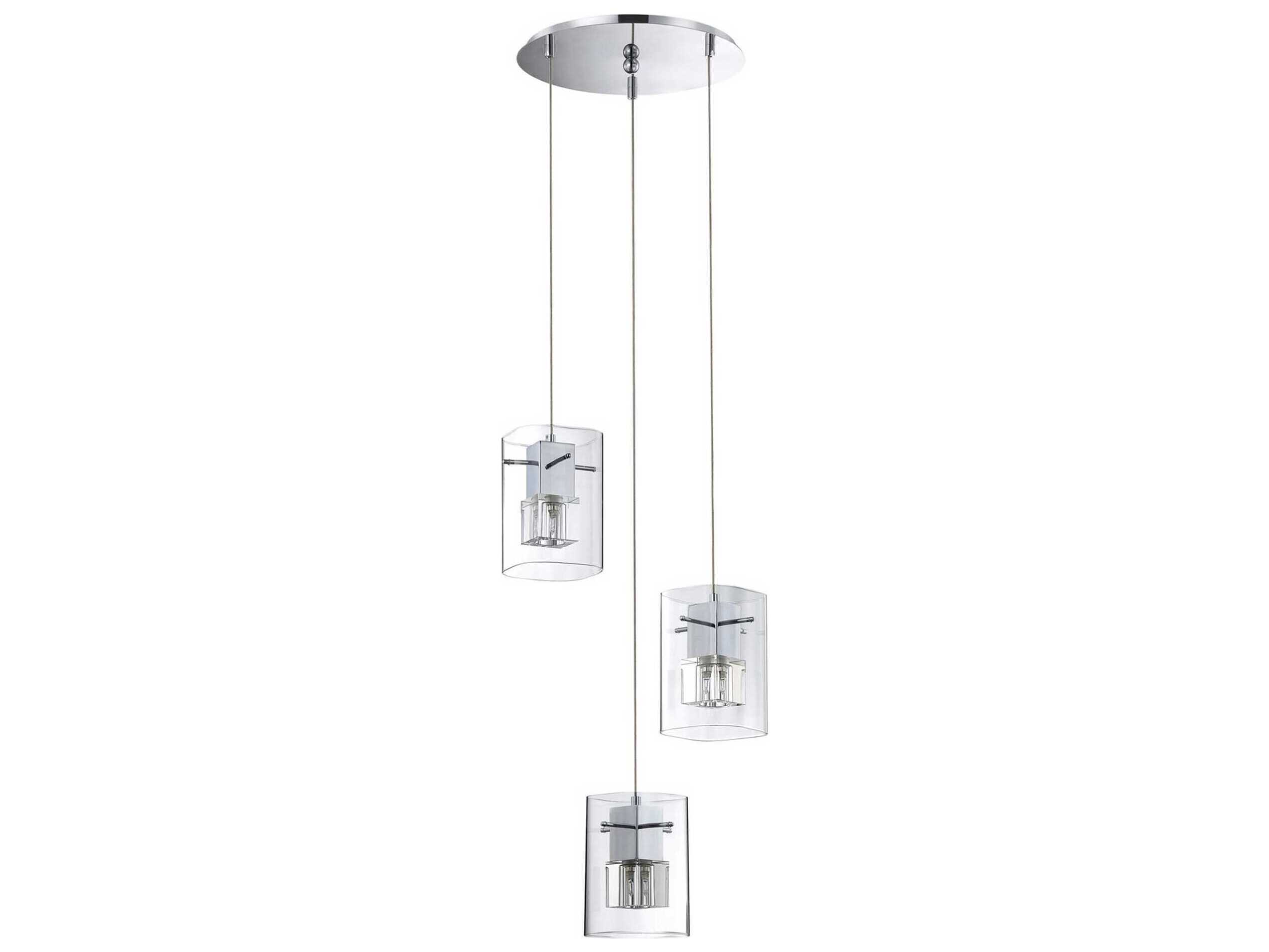Kendal Metro 3-Light Chrome Crystal Glass Cylinder Pendant