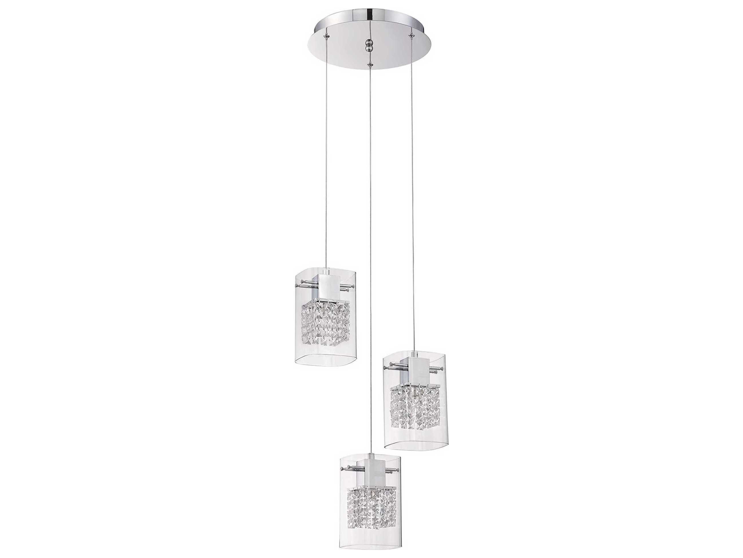 Kendal Politan 3-Light Chrome Crystal Glass Cylinder Pendant