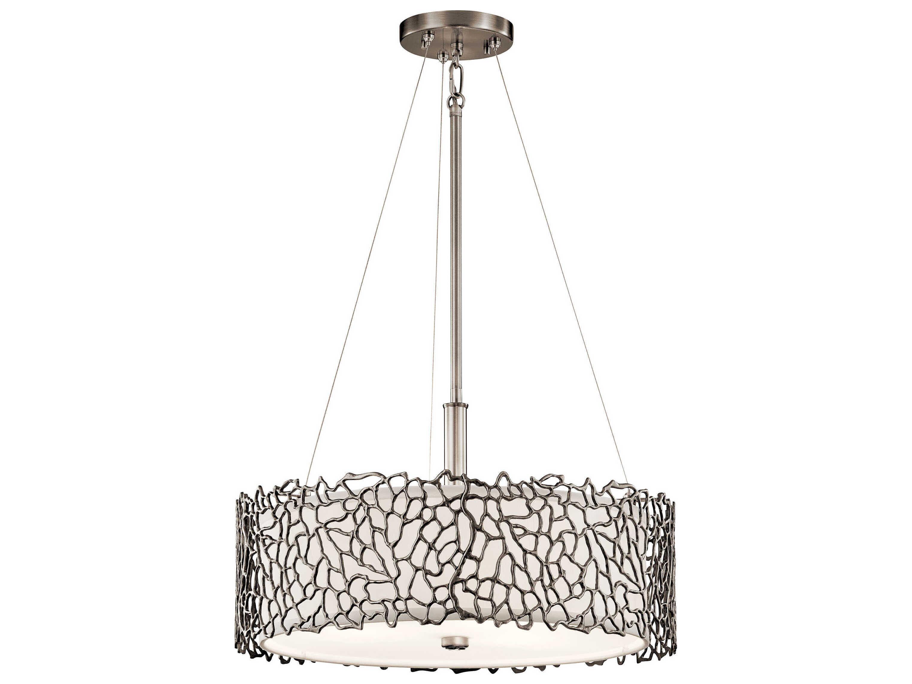 Kichler Silver Coral 3-Light Classic Pewter Drum Round Pendant
