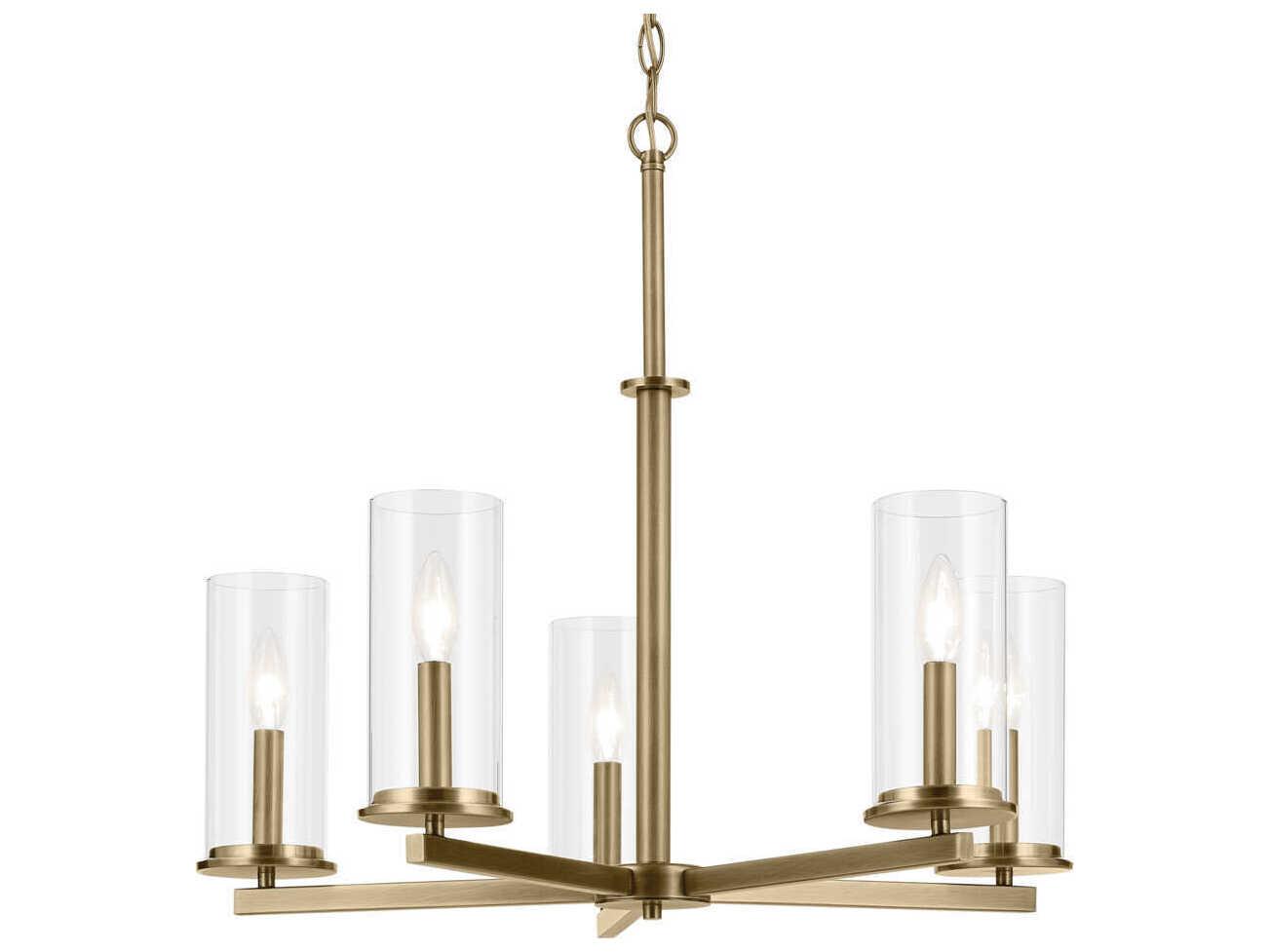 Kichler Crosby 5-Light Natural Brass Candelabra Cylinder Chandelier
