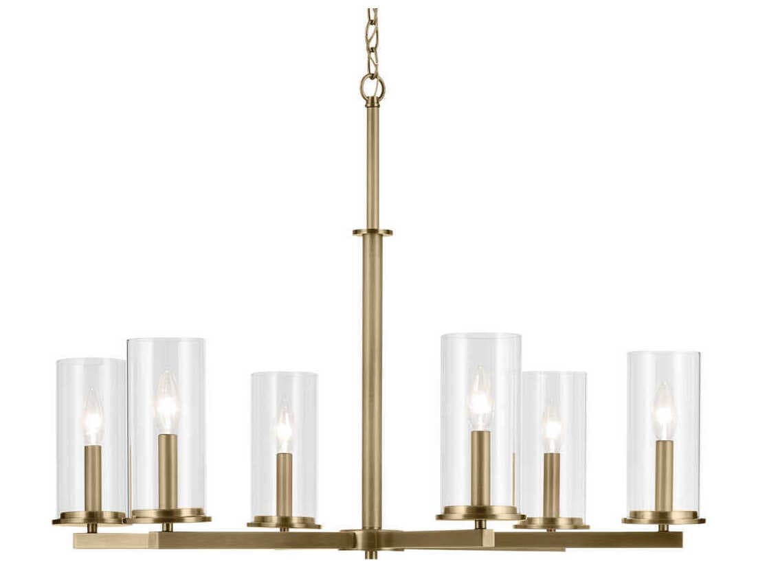 Kichler Crosby 6-Light Natural Brass Candelabra Cylinder Chandelier