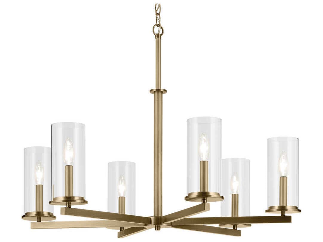 Kichler Crosby 6-Light Natural Brass Candelabra Cylinder Chandelier