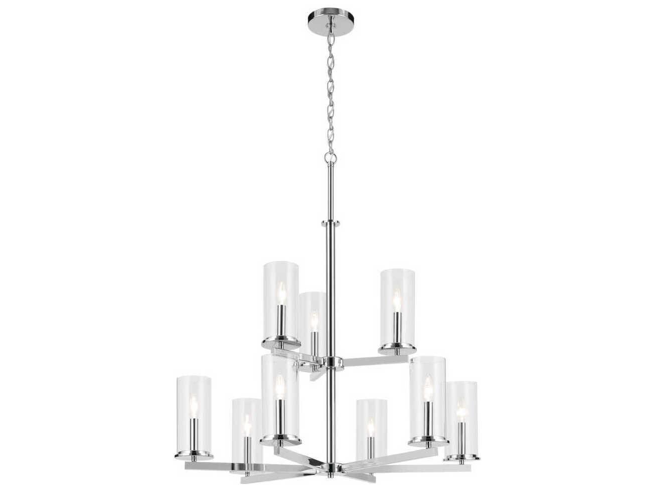 Kichler Crosby 9-Light Chrome Candelabra Cylinder Tiered Chandelier