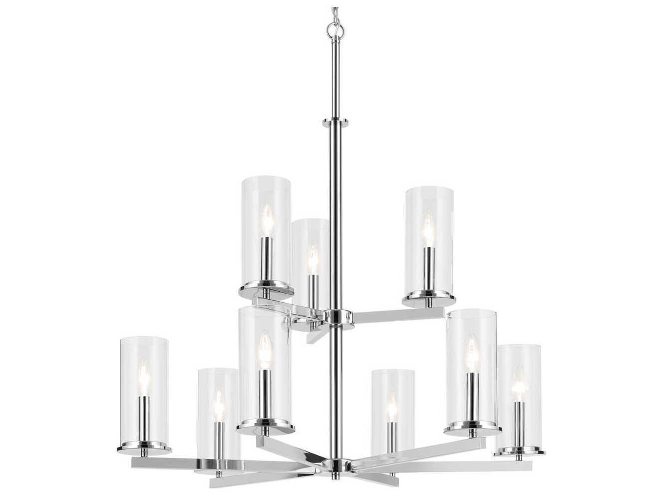 Kichler Crosby 9-Light Chrome Candelabra Cylinder Tiered Chandelier