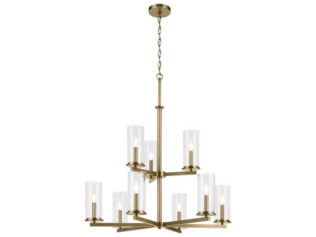 Kichler Crosby 9-Light Natural Brass Candelabra Cylinder Tiered Chandelier