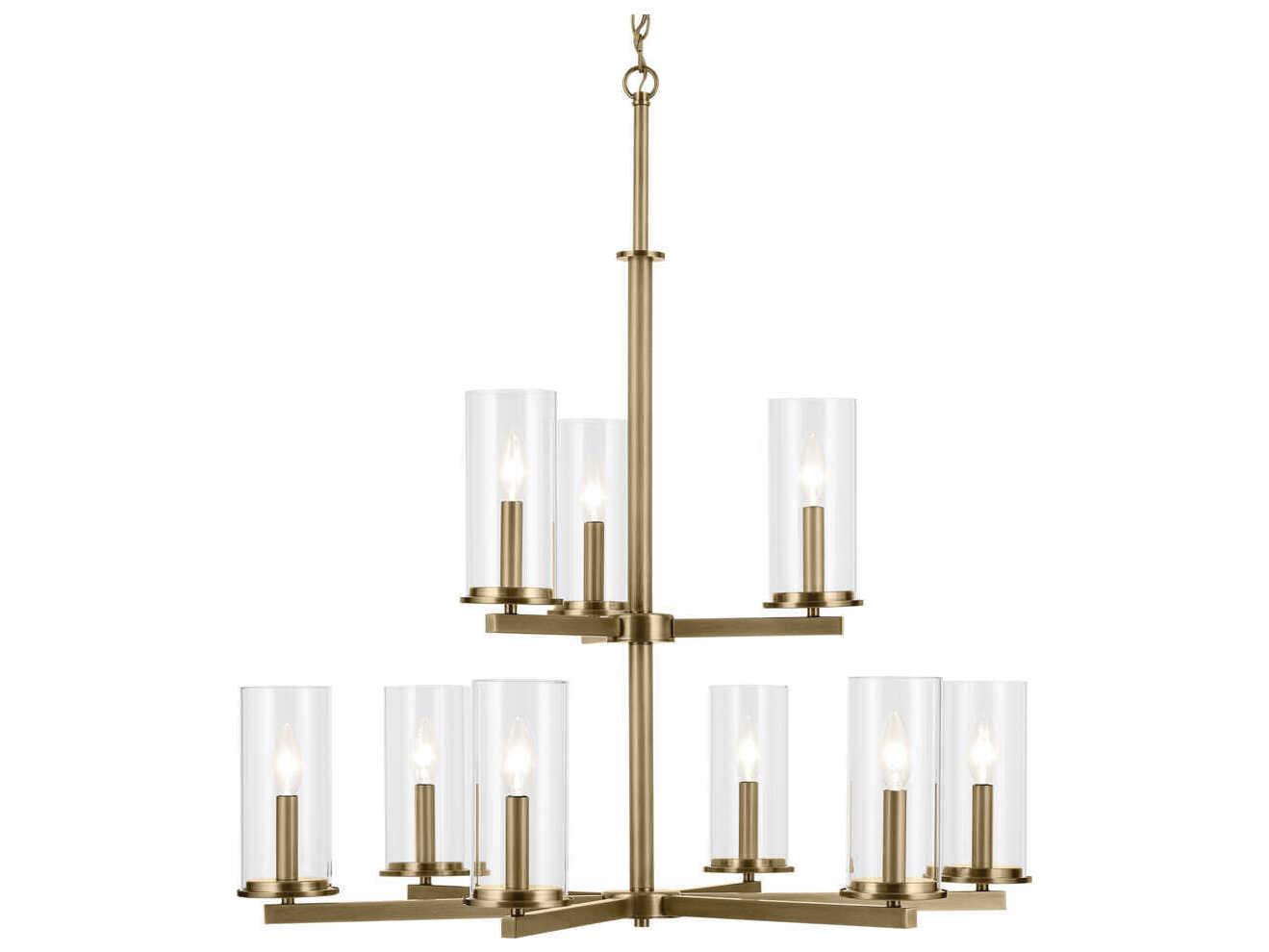Kichler Crosby 9-Light Natural Brass Candelabra Cylinder Tiered Chandelier