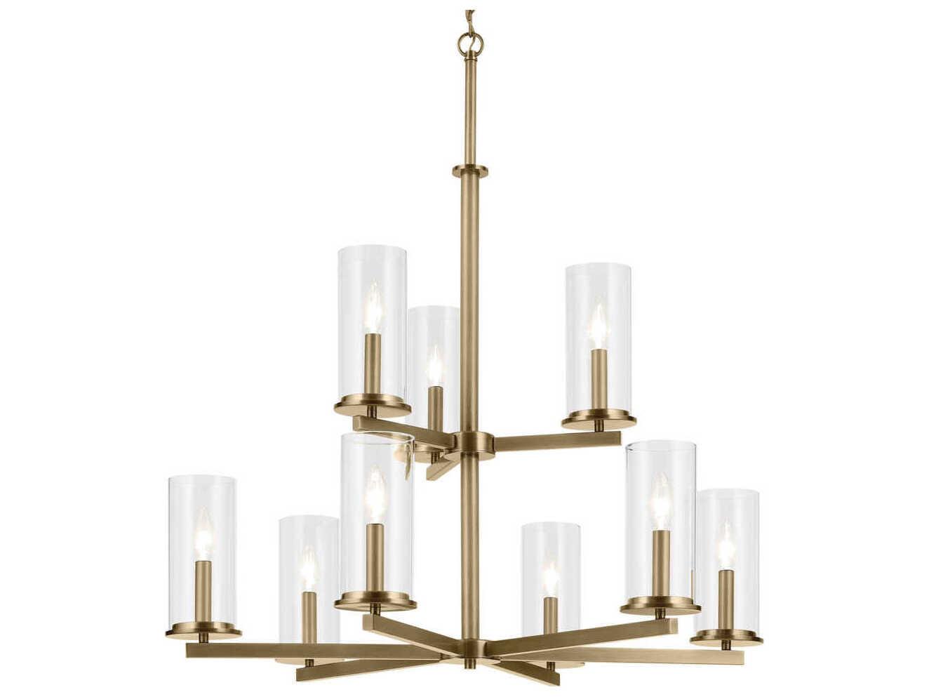 Kichler Crosby 9-Light Natural Brass Candelabra Cylinder Tiered Chandelier