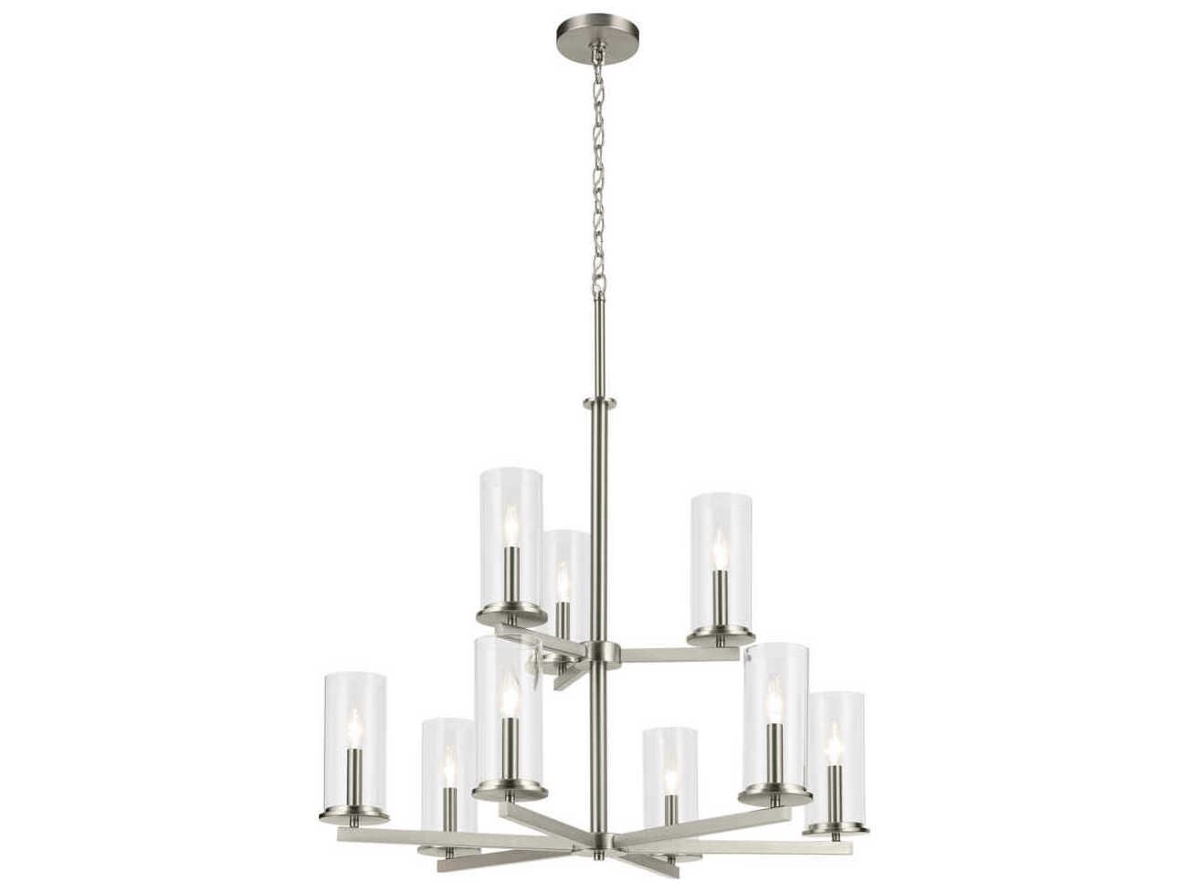 Kichler Crosby 9-Light Brushed Nickel Candelabra Cylinder Tiered Chandelier