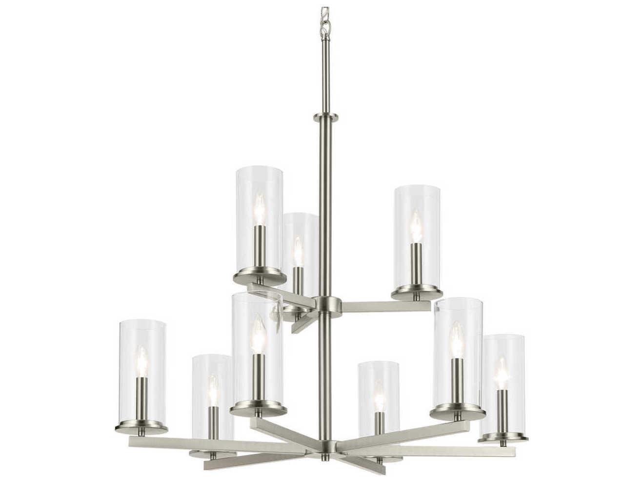 Kichler Crosby 9-Light Brushed Nickel Candelabra Cylinder Tiered Chandelier