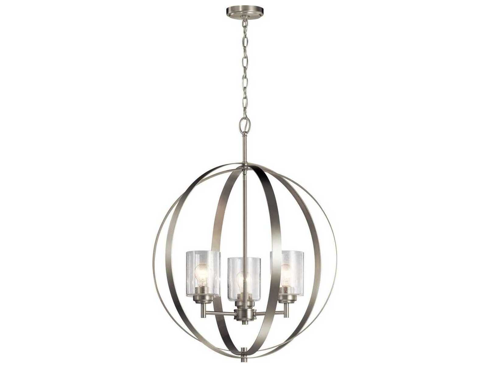 Kichler Winslow 3-Light Brushed Nickel Glass Geometric Round Chandelier