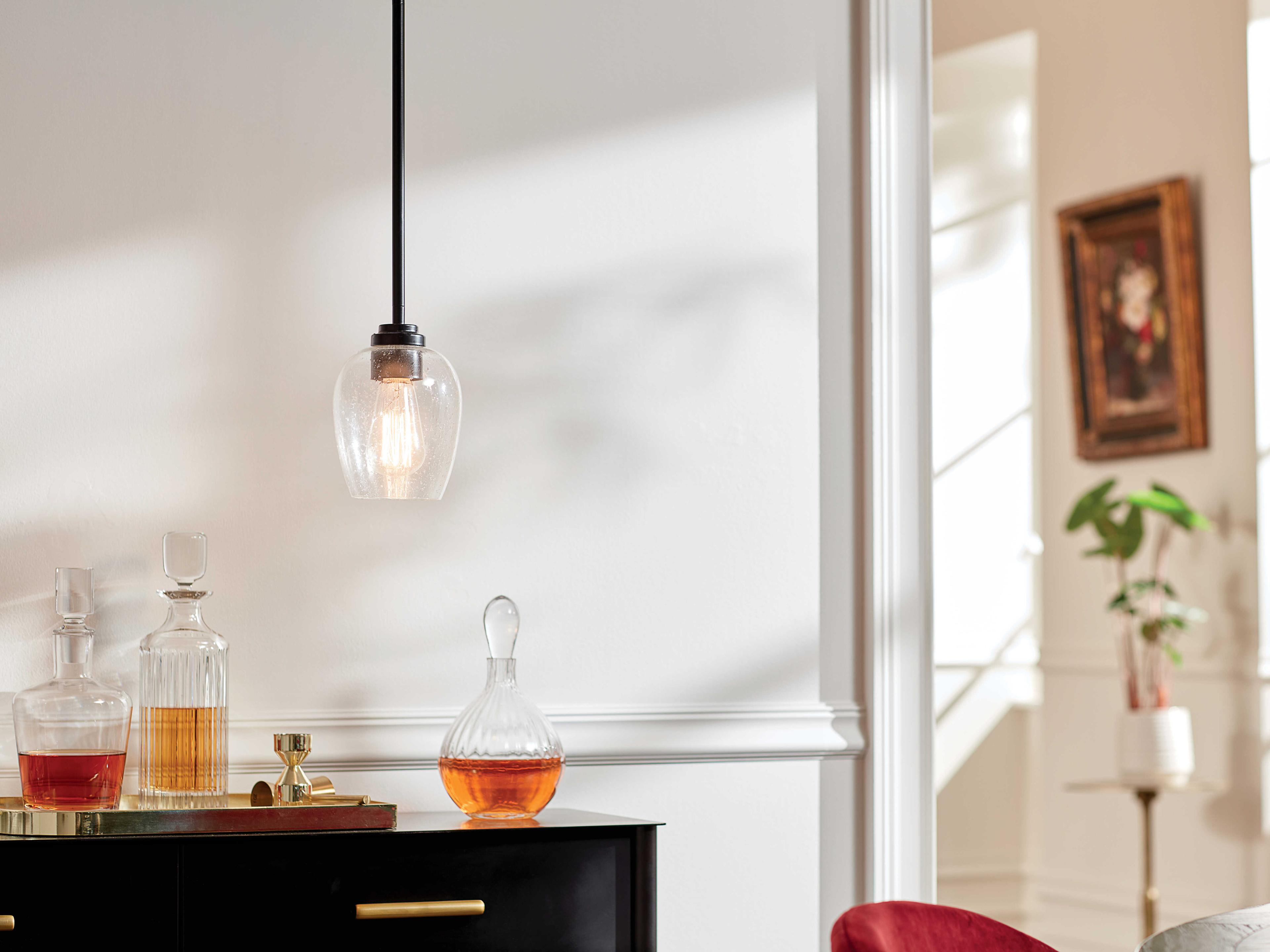 Kichler Valserrano 1-Light Brushed Nickel Black Glass Bell Mini Pendant