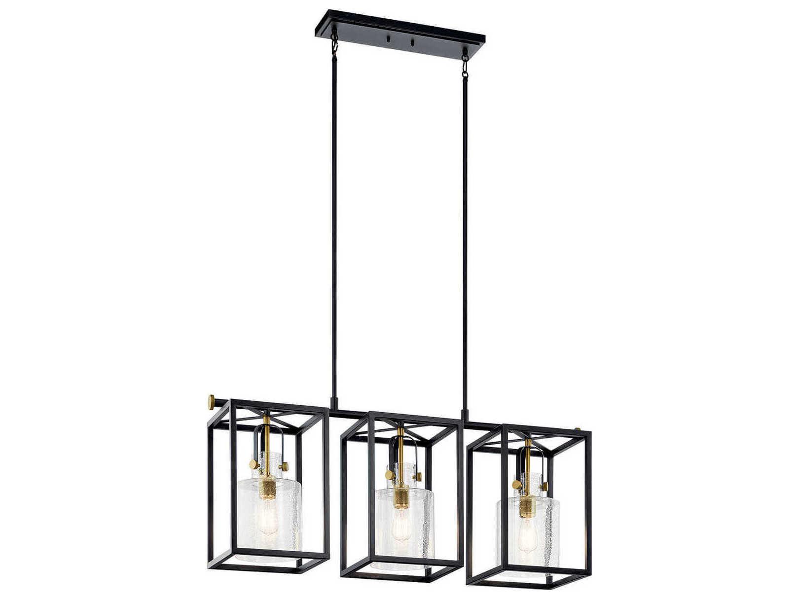 Kichler Kitner 3-Light Natural Brass Black Glass Geometric Linear Island Pendant