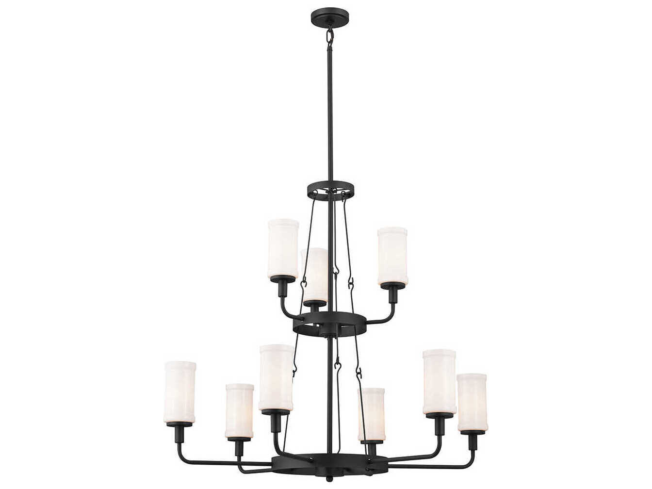Kichler Vetivene 9-Light Textured Black Glass Cylinder Tiered Chandelier