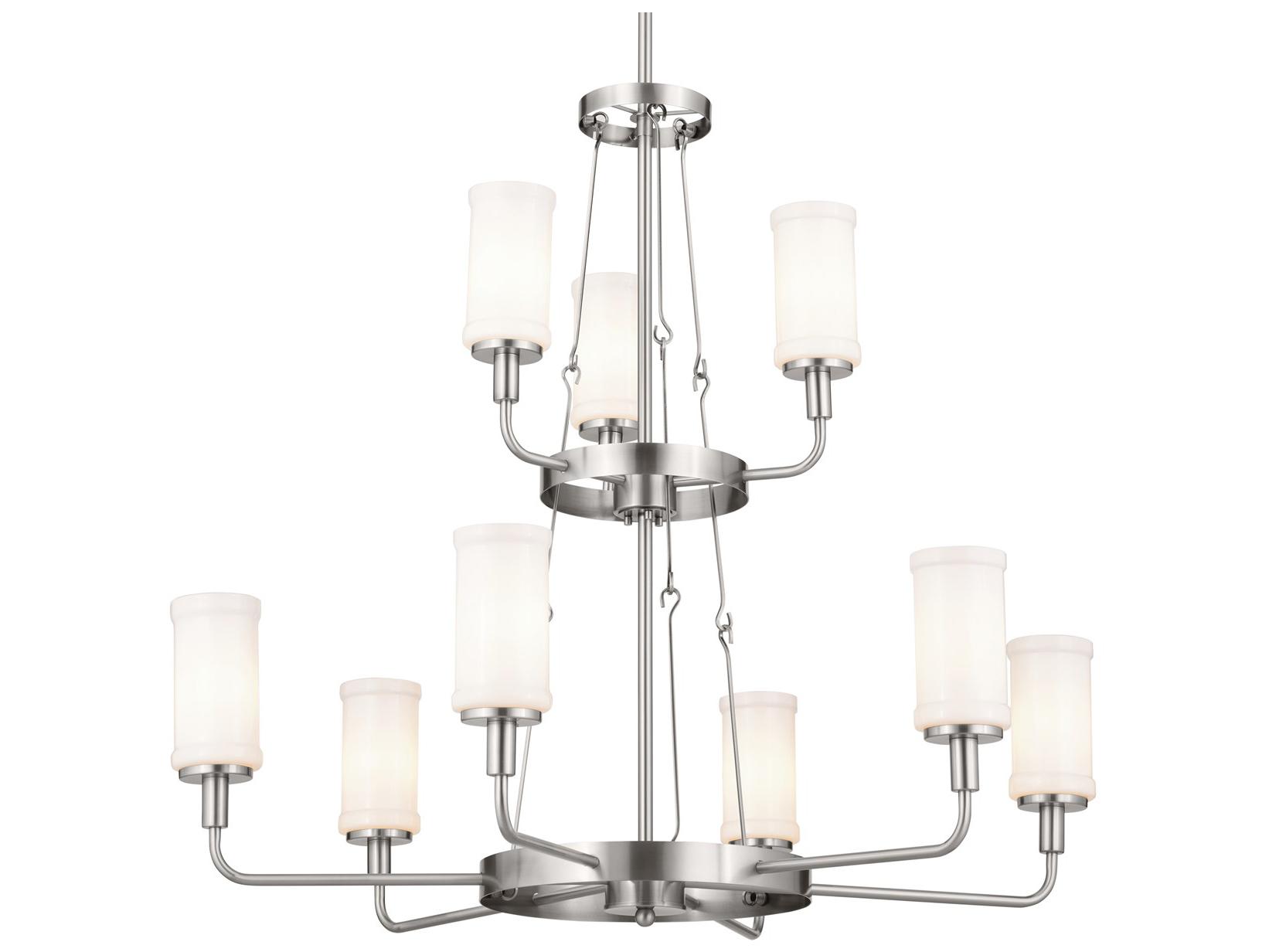 Kichler Vetivene 9-Light Classic Pewter Nickel Glass Cylinder Tiered Chandelier