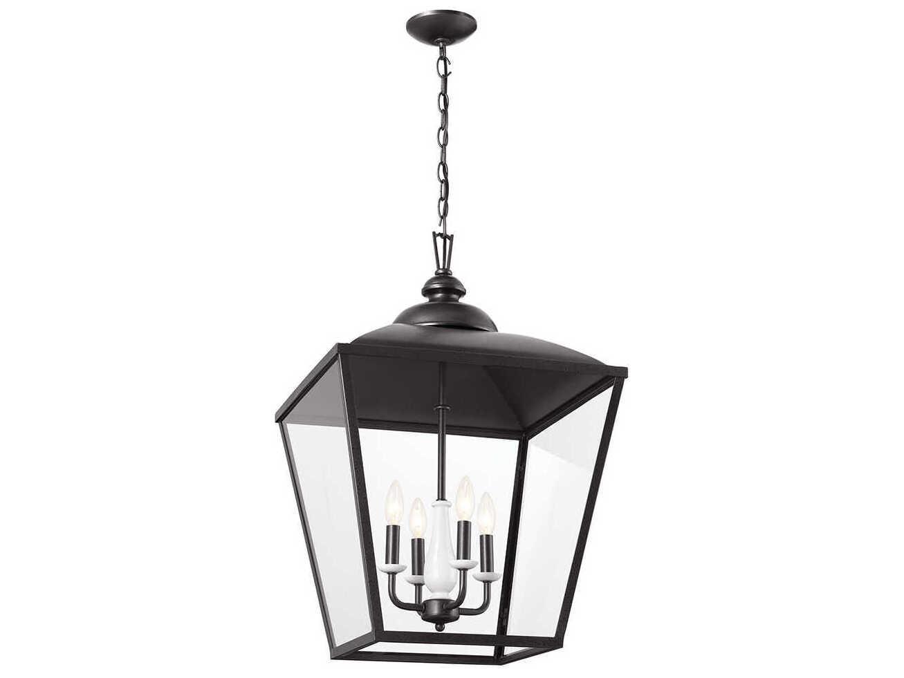 Kichler Dame 4-Light Anvil Iron Black Glass Lantern Pendant