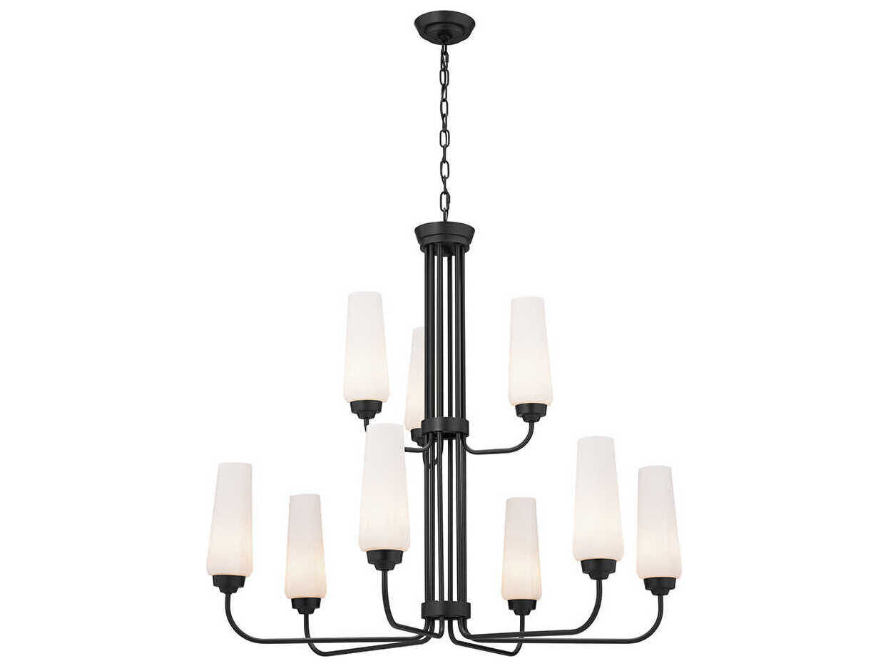 Kichler Truby 9-Light Black Glass Tiered Chandelier