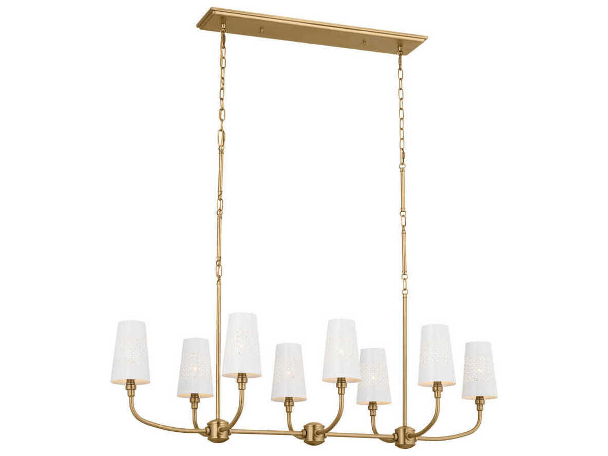 Kichler Adeena 8-Light Brushed Natural Brass White Tiffany Empire Island Pendant