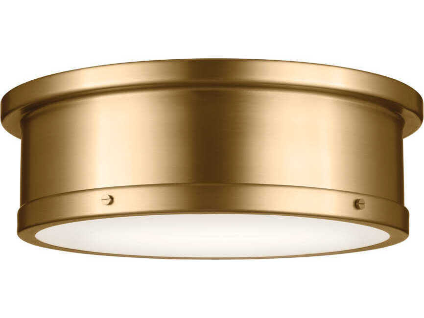 Kichler Serca 3-Light Brushed Natural Brass Glass Drum Flush Mount