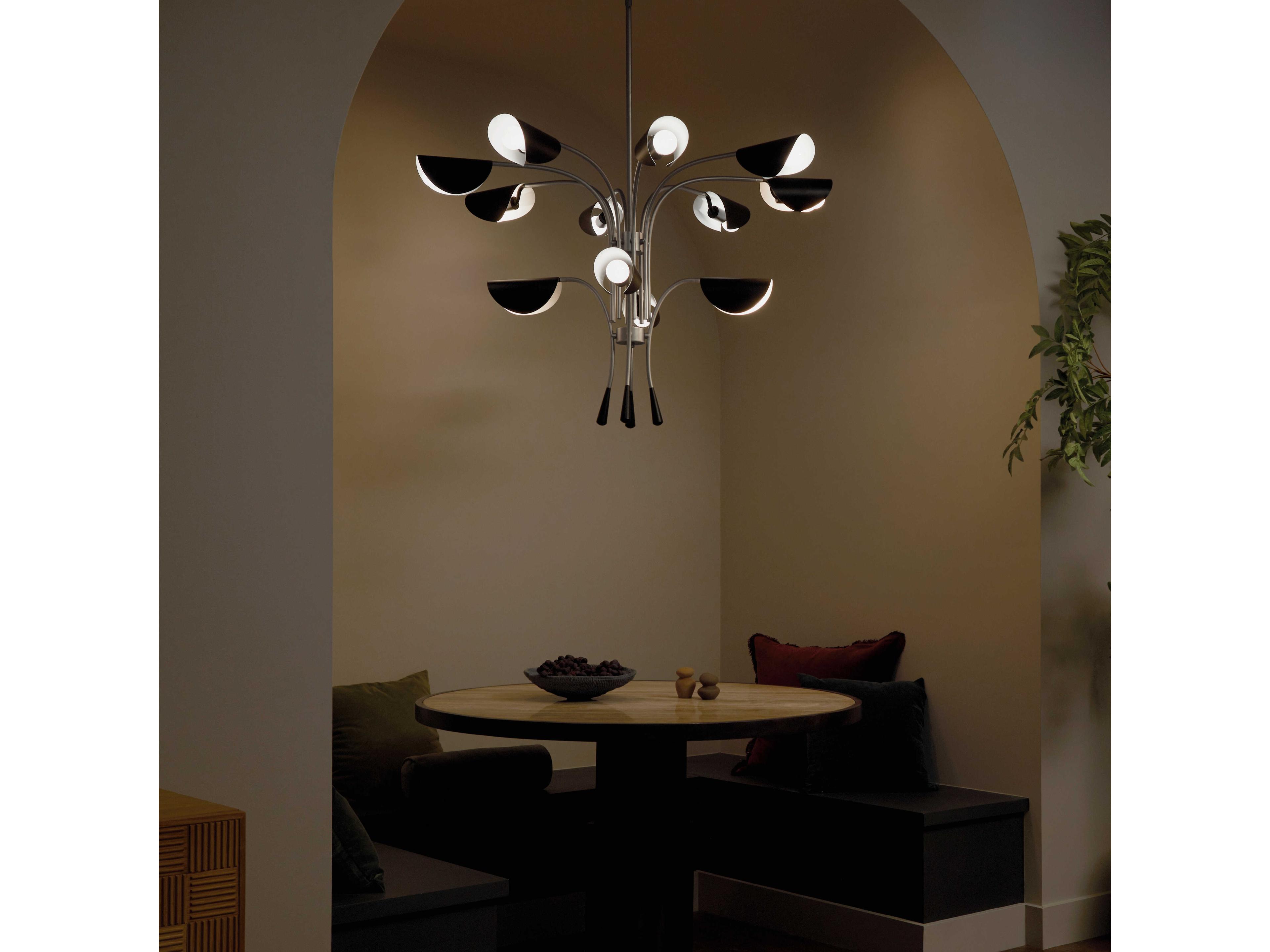 Kichler Arcus 12-Light Satin Nickel Black Geometric Chandelier