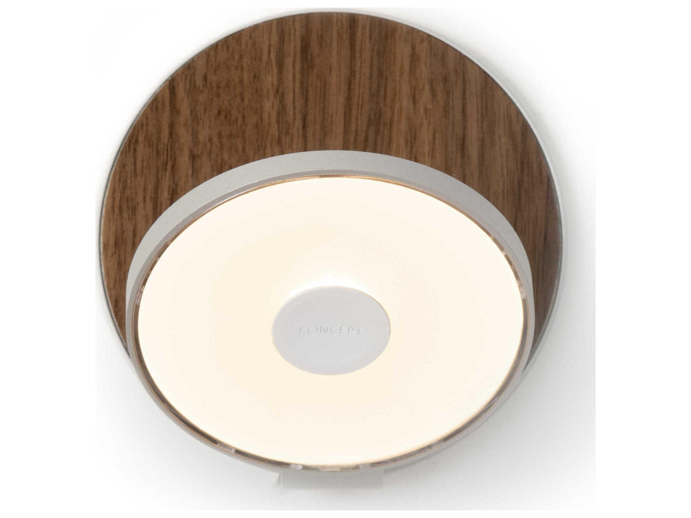 Koncept Gravy Silver Body Oiled Walnut Face Plates Wood Wall Sconce